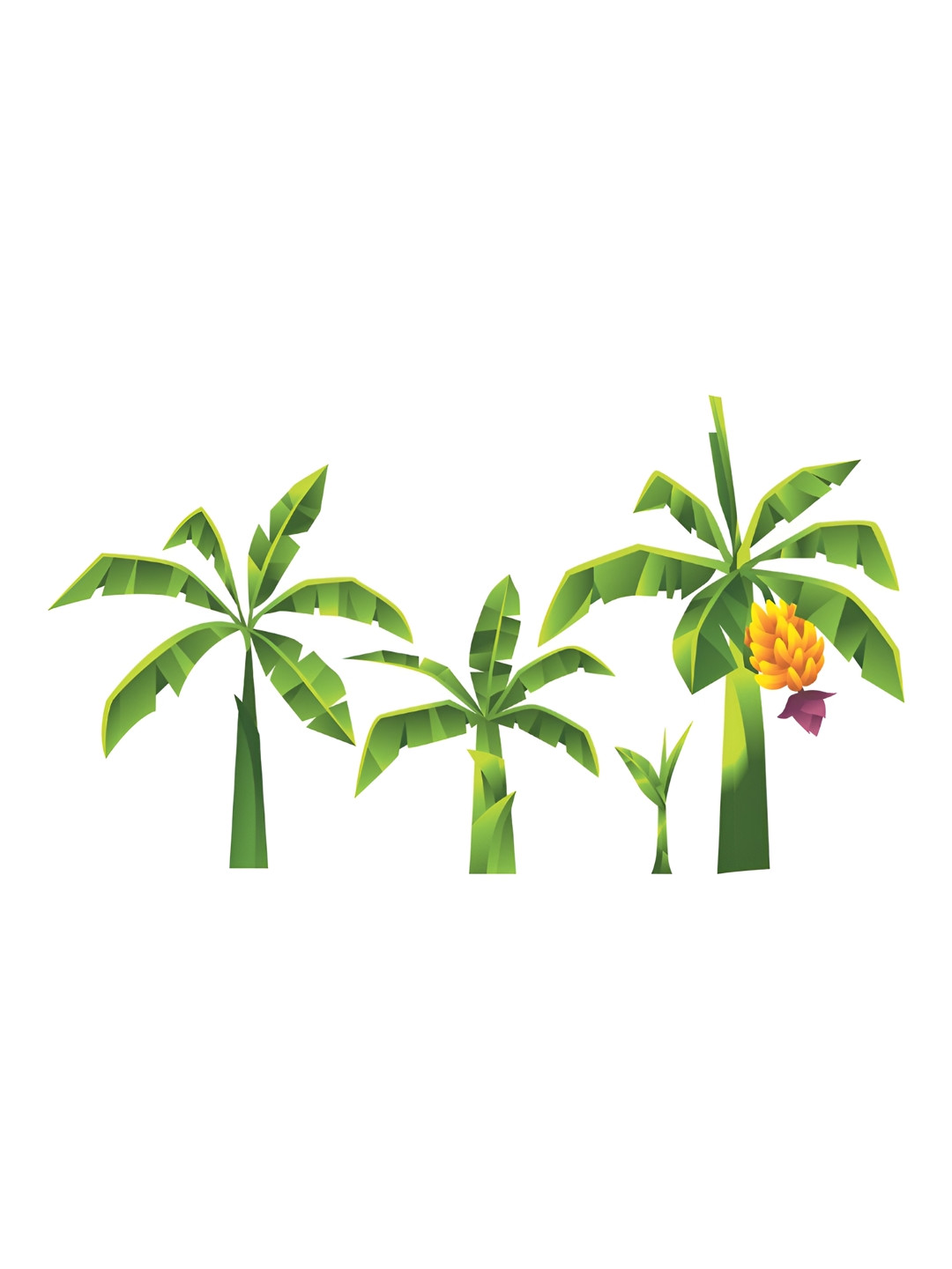 LANSTICK Green & Yellow Banana Tree Printed Wall Stcikers