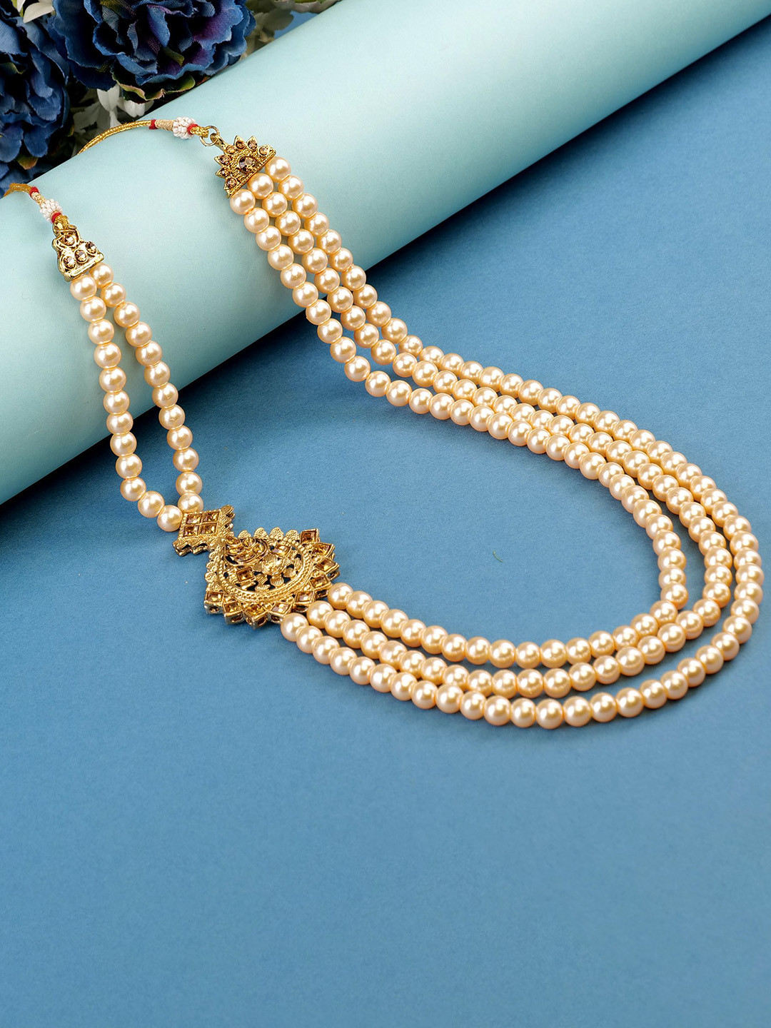 JIYANSHI FASHION Gold-Plated Pearl-Beaded Dulha Moti Mala Haar Necklace