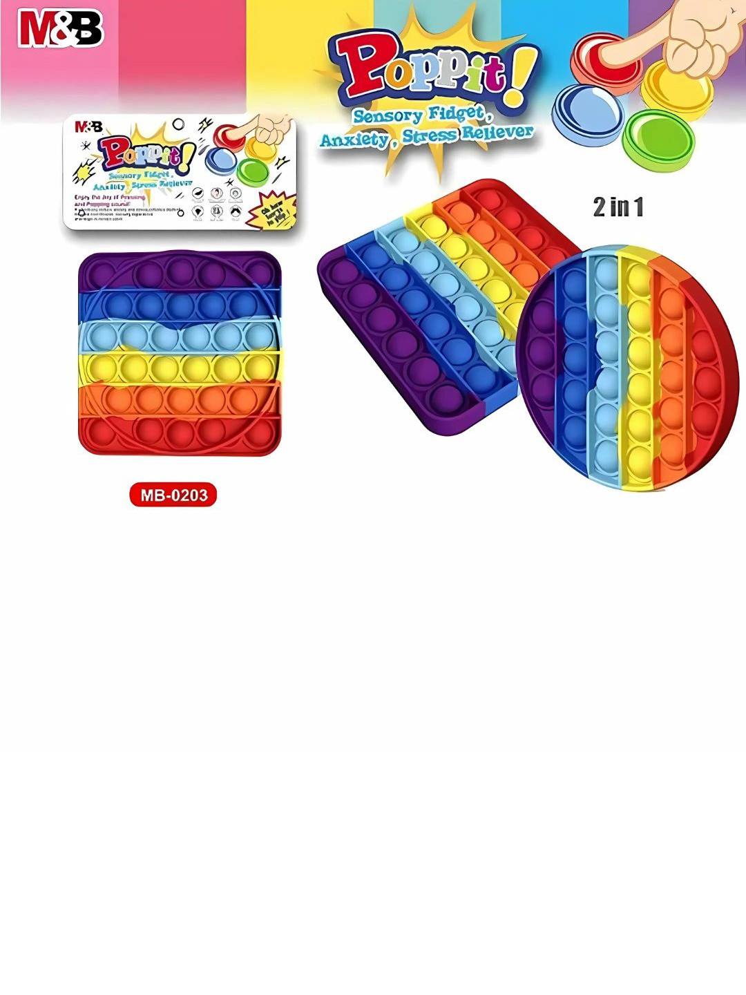 YK Gaming Accessory 2-in-1 Pack Pop It Fidget Sensory Toys  Round & Square Design