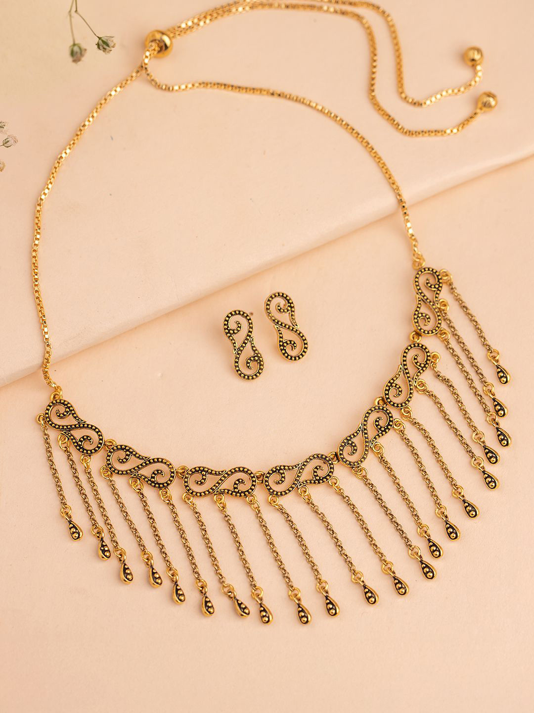 Voylla Gold-Plated Fringes Slay In Fringe Collar Jewellery Set