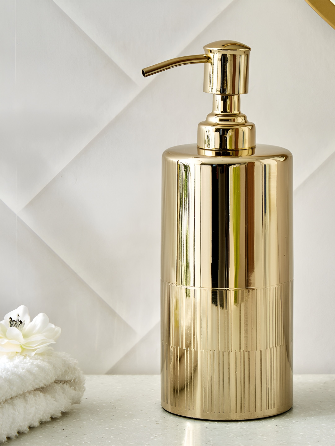 Home Centre Gold-Toned Opulence Etched Metal Soap Dispenser - 400ml
