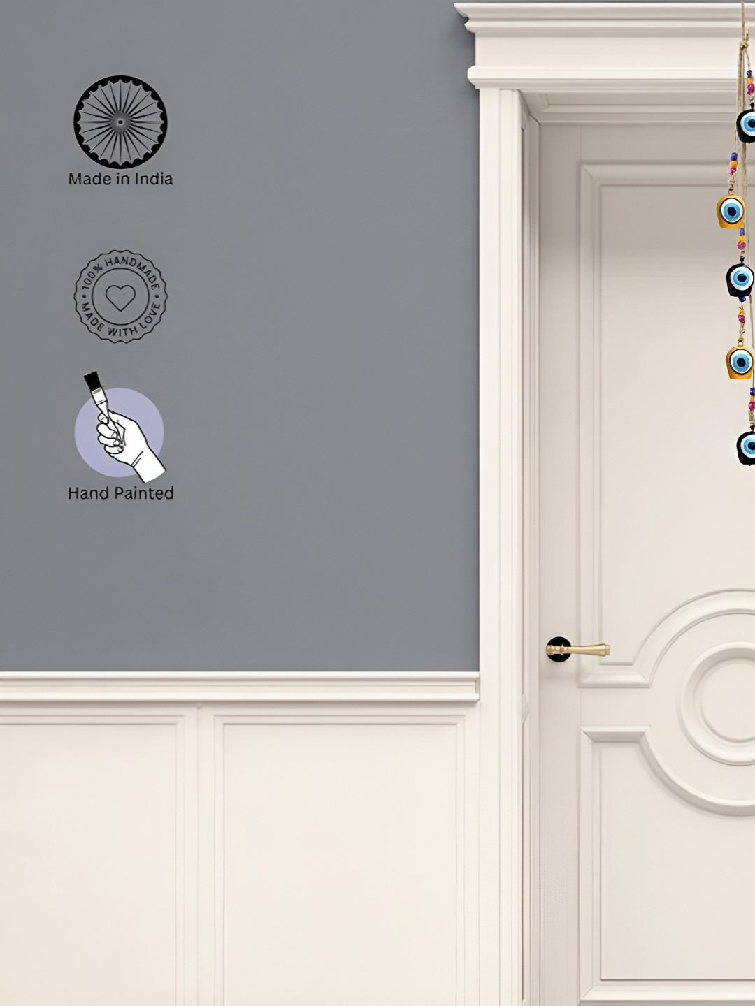 JASMEY HOMES Yellow & Blue 5 Tara Evil Eye Cow Bell Windchimes