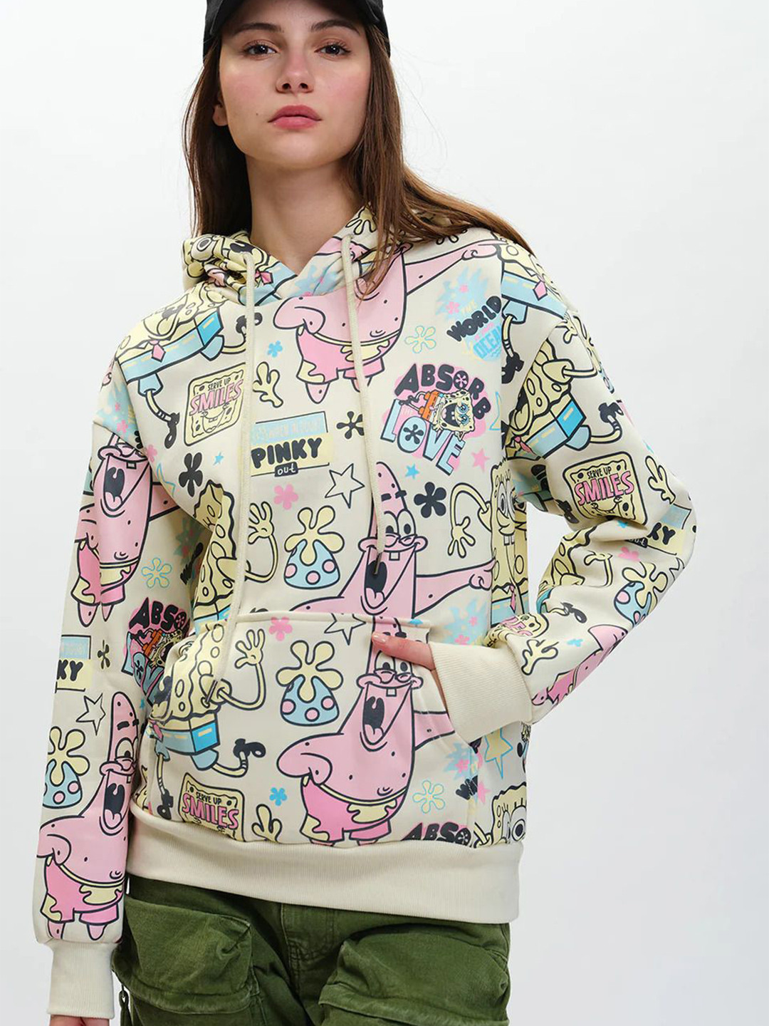 Bonkers Corner Women SpongeBob All Over Hoodie Sweatshirt
