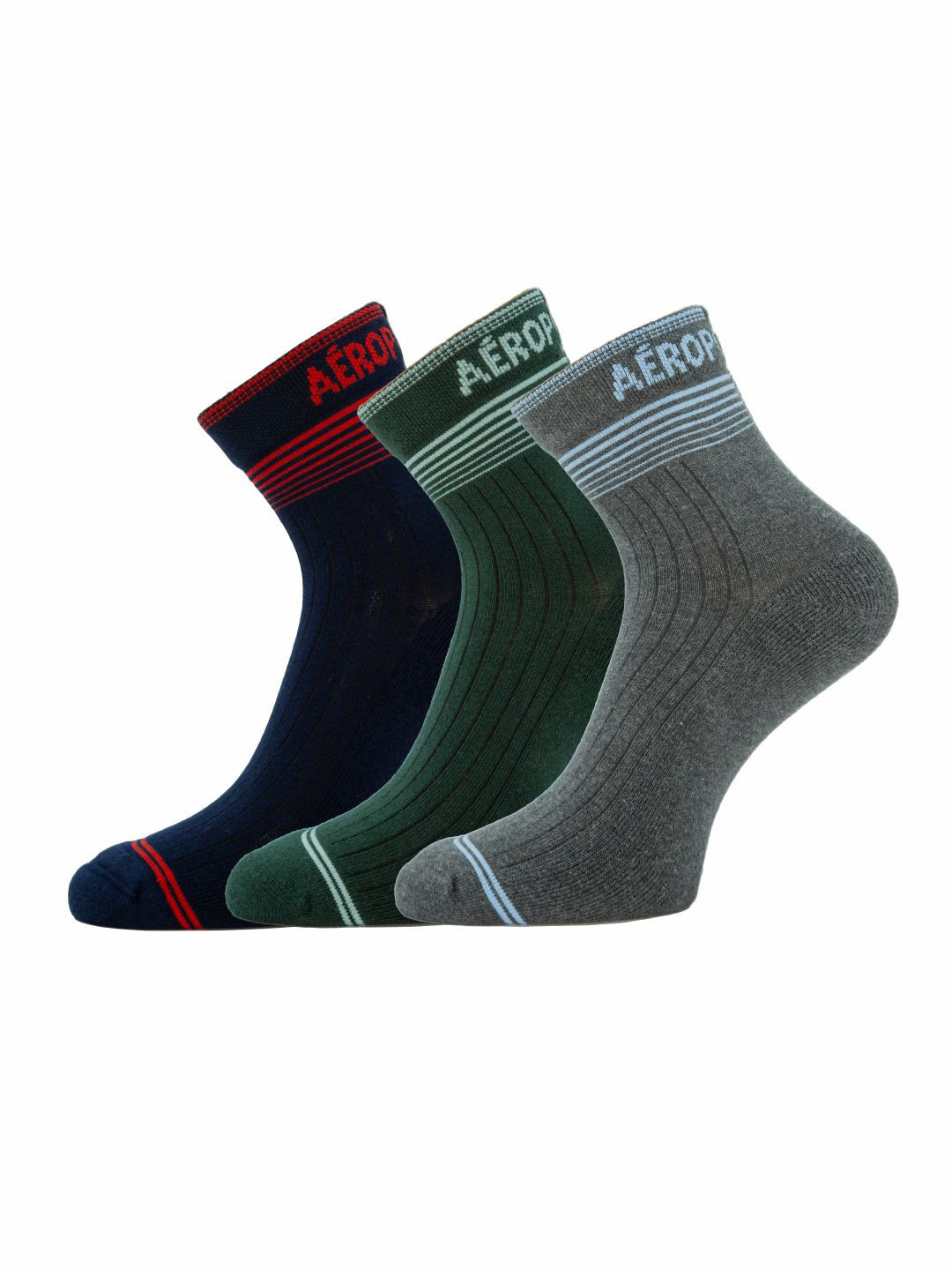 Aeropostale Men Set Of 3 Striped Half Cushion Calf-Length Cotton Socks
