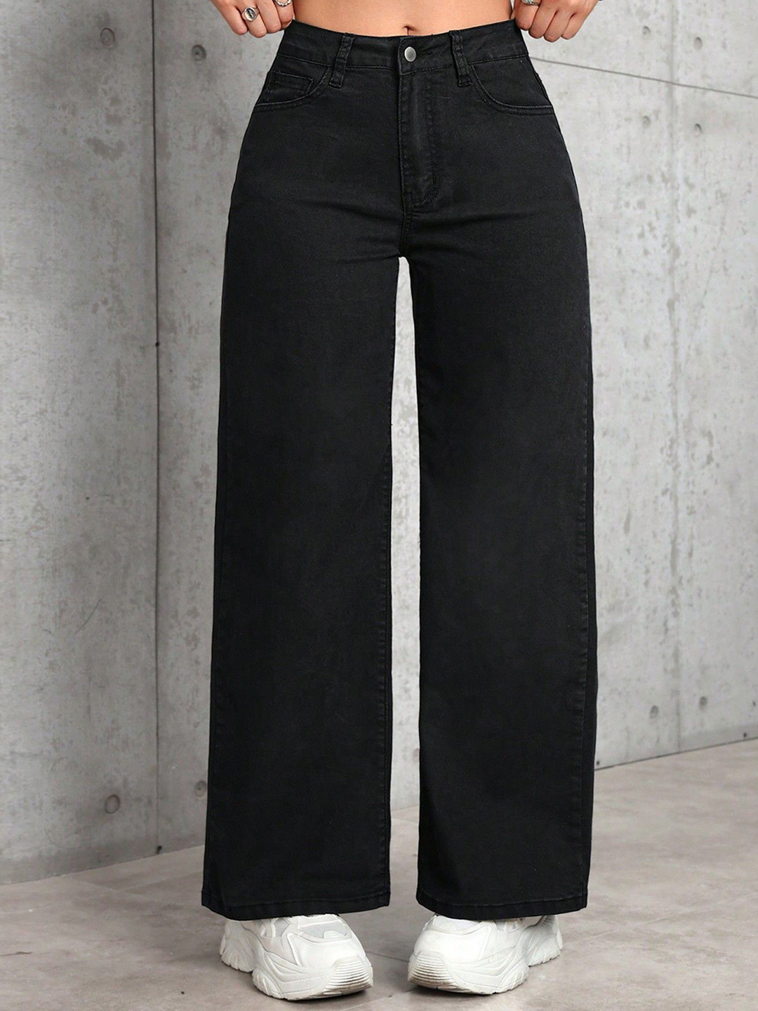 MERCEL Women Wide Leg Mid-Rise Clean Look Stretchable Jeans