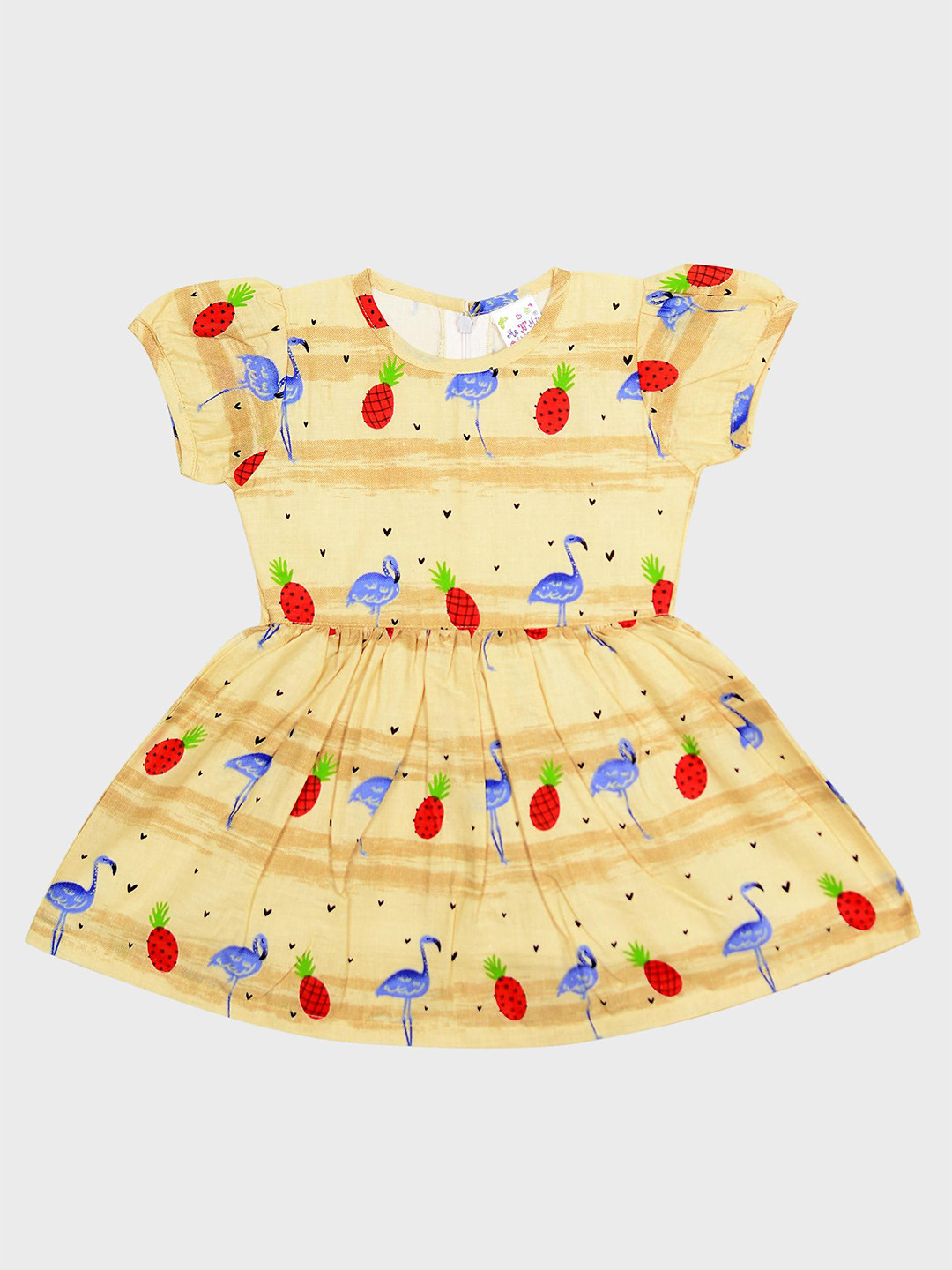 ME N MY Girls Conversational Printed Cotton Puff Sleeve Fit & Flare Dress