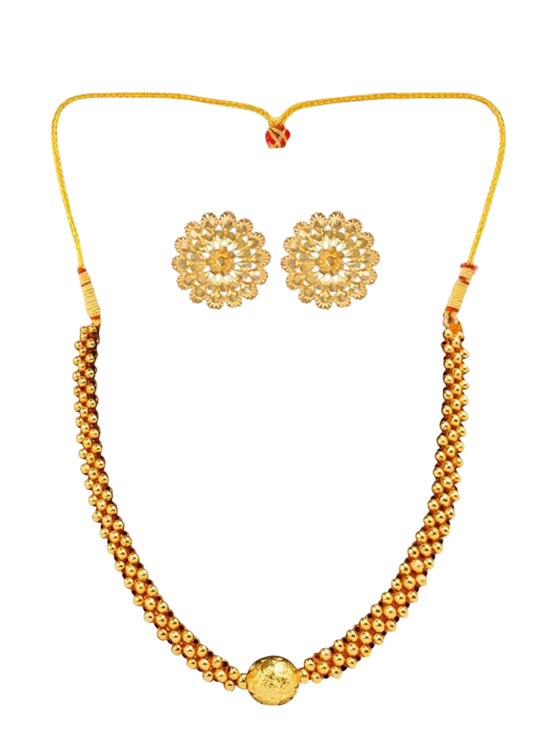 Heer Collection  1g Micron Gold-Plated South Indian Temple Jewellery Beaded Jewellery Set