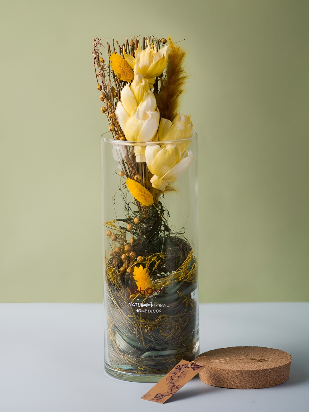 Fabindia Yellow & Brown 2 Pieces Tulip Artificial Flower With Pot