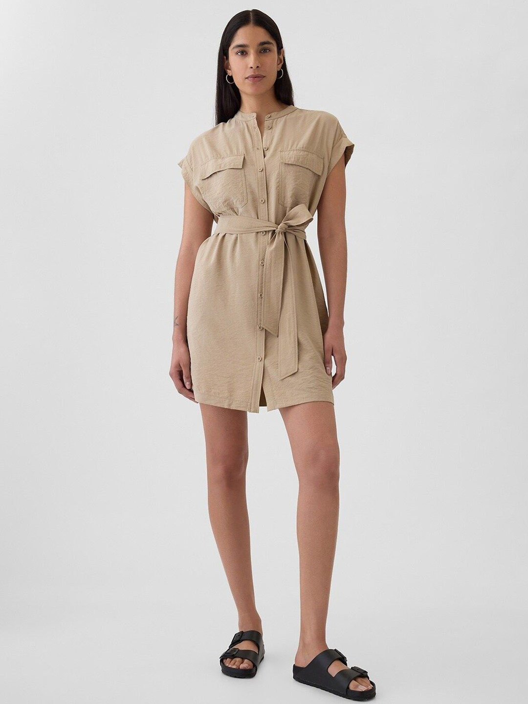 GAP Women Relaxed-Fit Belted Shirt Dress With Insert Pockets