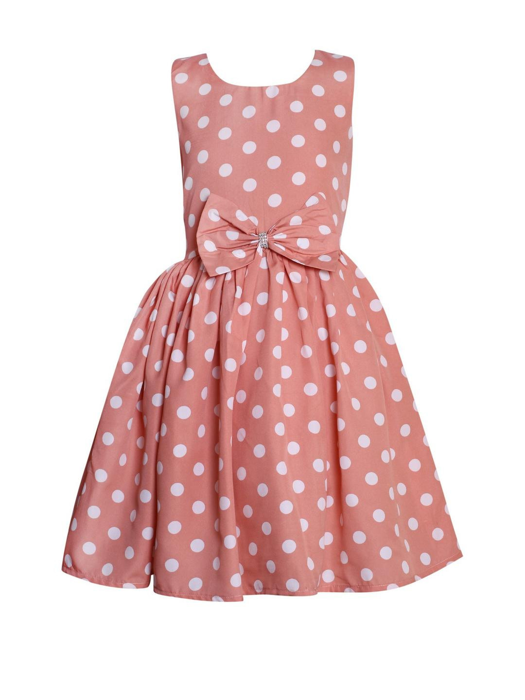 Alisha Moda Peach Polka Dot Print Fit & Flare Midi Dress