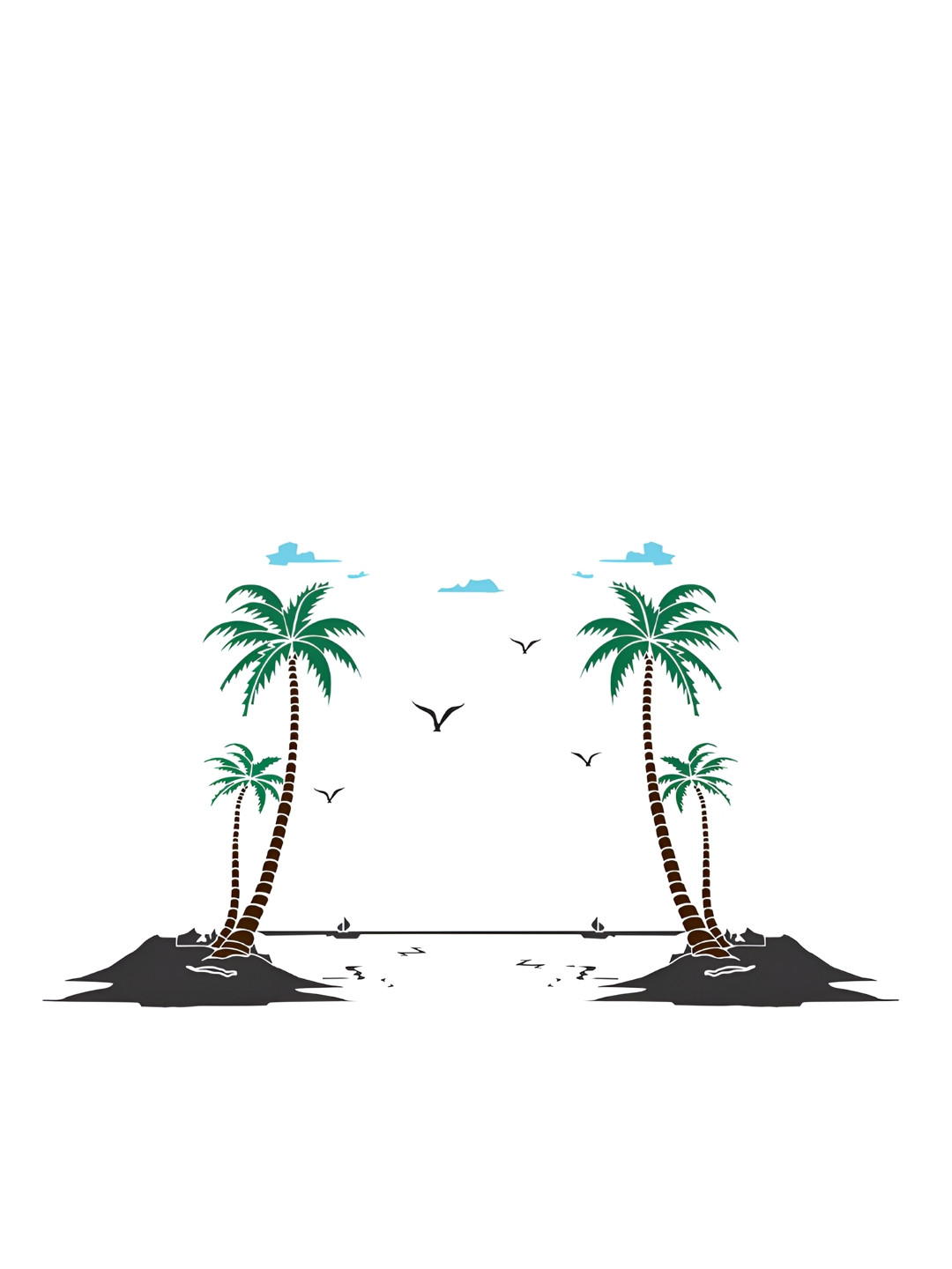 LANSTICK Green & Black Coconut Tree With Birds Printed Wall Stcikers