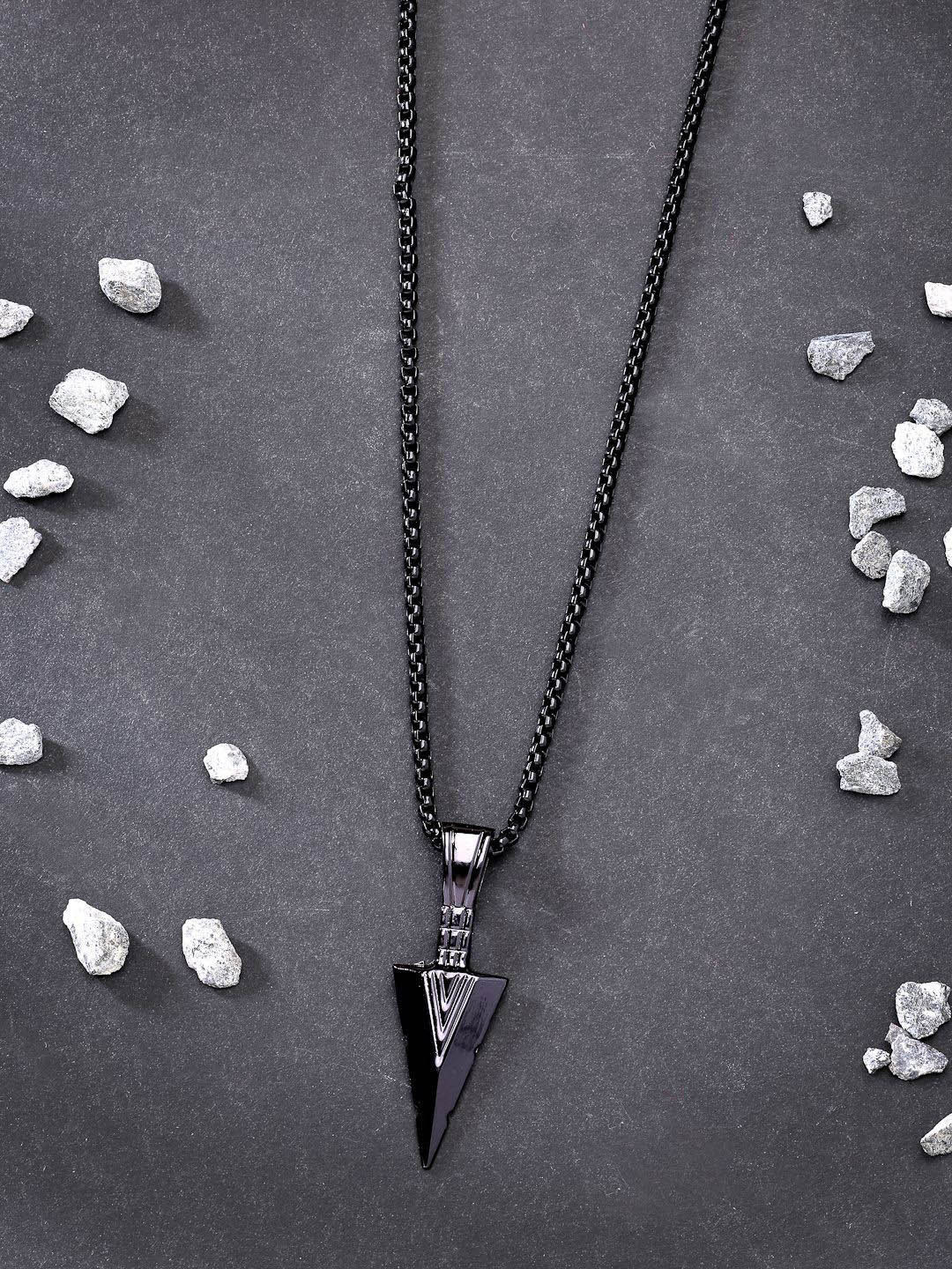 Roadster Men Black Rhodium-Plated Arrow-Shaped Pendant with Chain