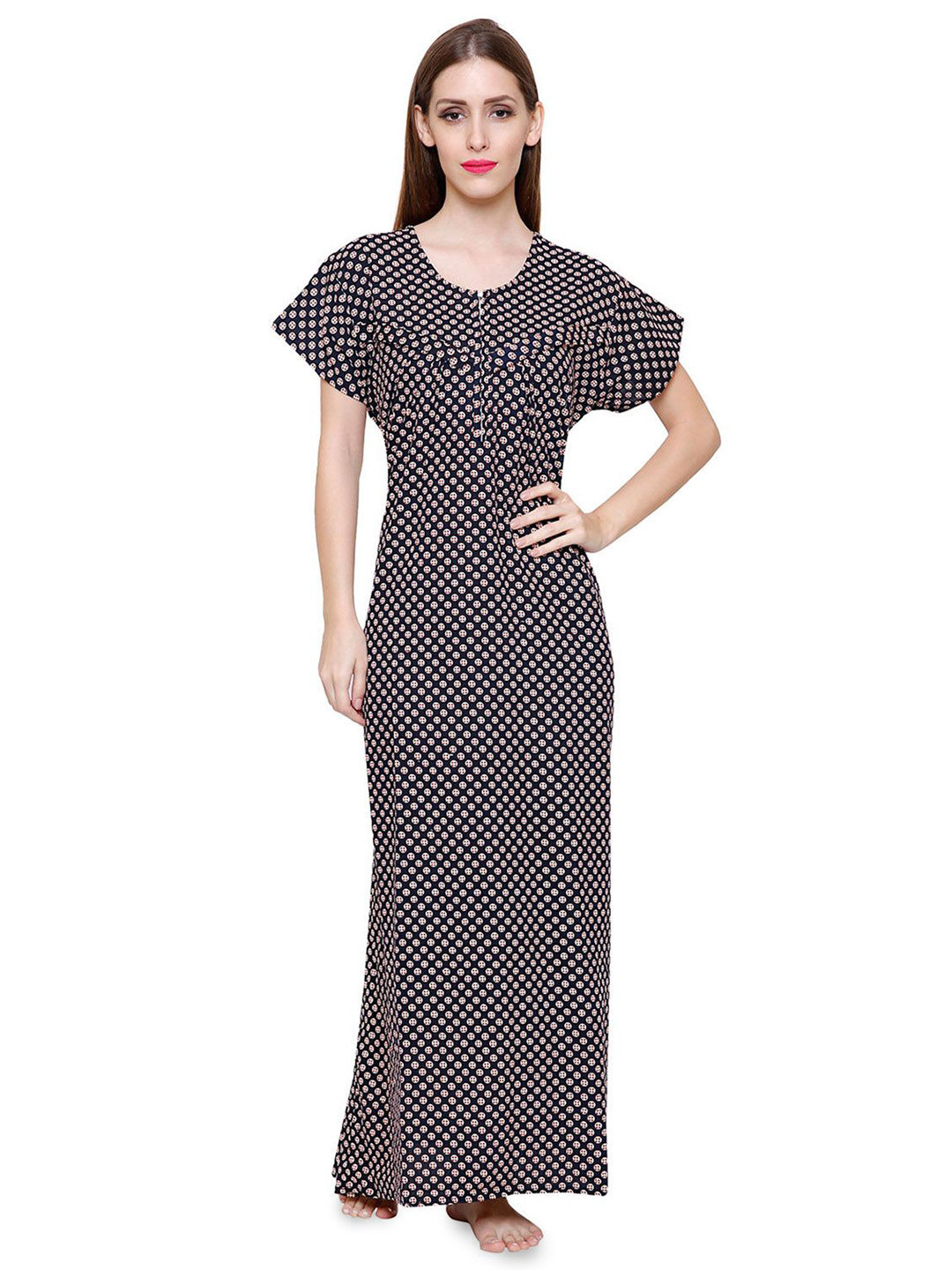 Secret Wish Floral Printed U-Neck Cotton Maxi Nightdress