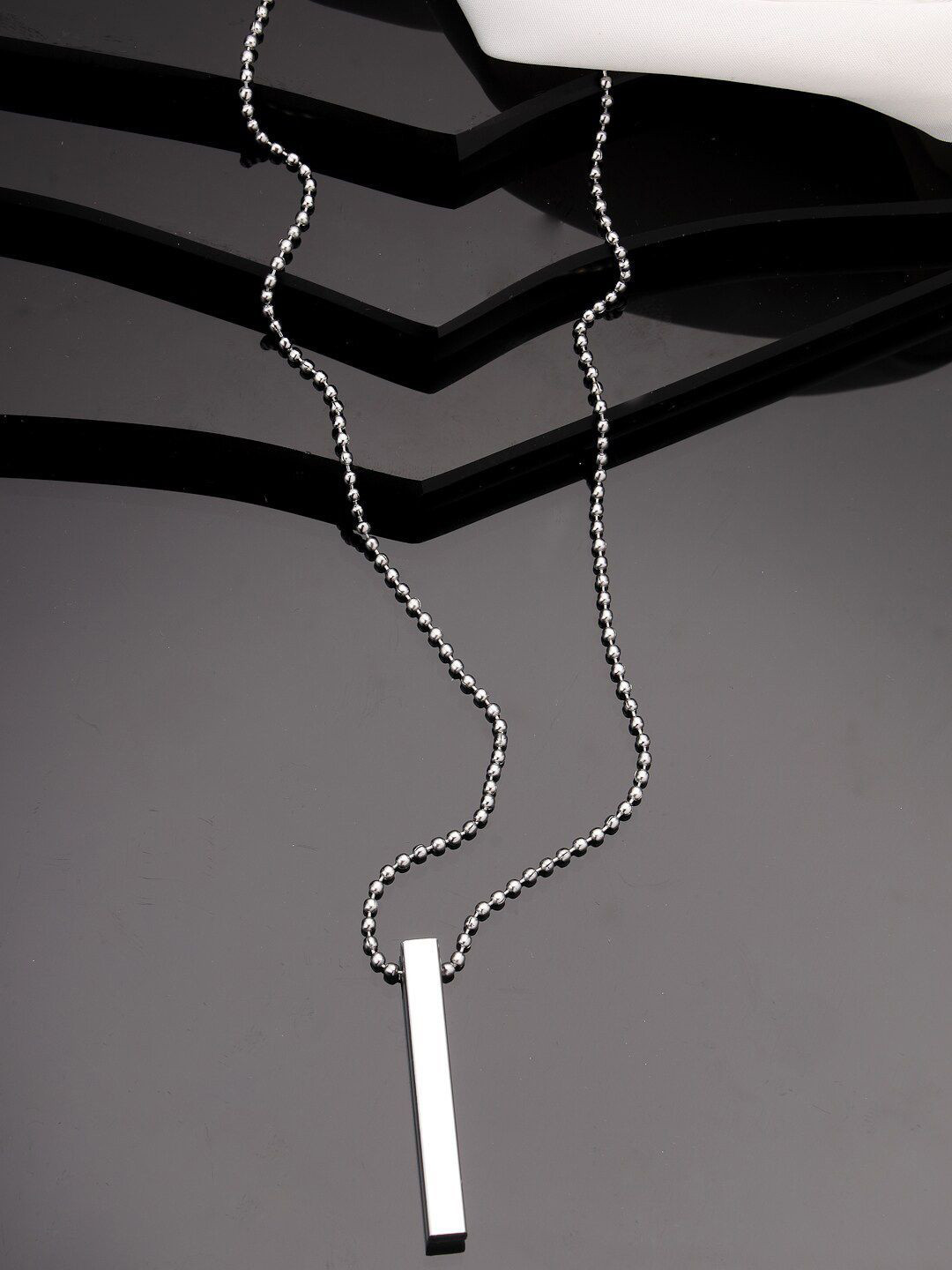 Roadster Men Silver Rhodium Plated Bar Pendant & Chain
