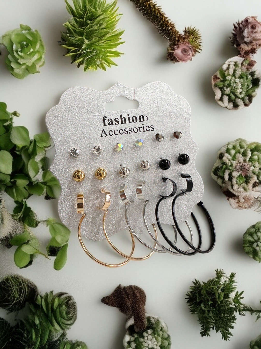 FIRSTCHOICE Set Of 12 Stainless Steel Artificial Stones Studded Circular Shaped Studs