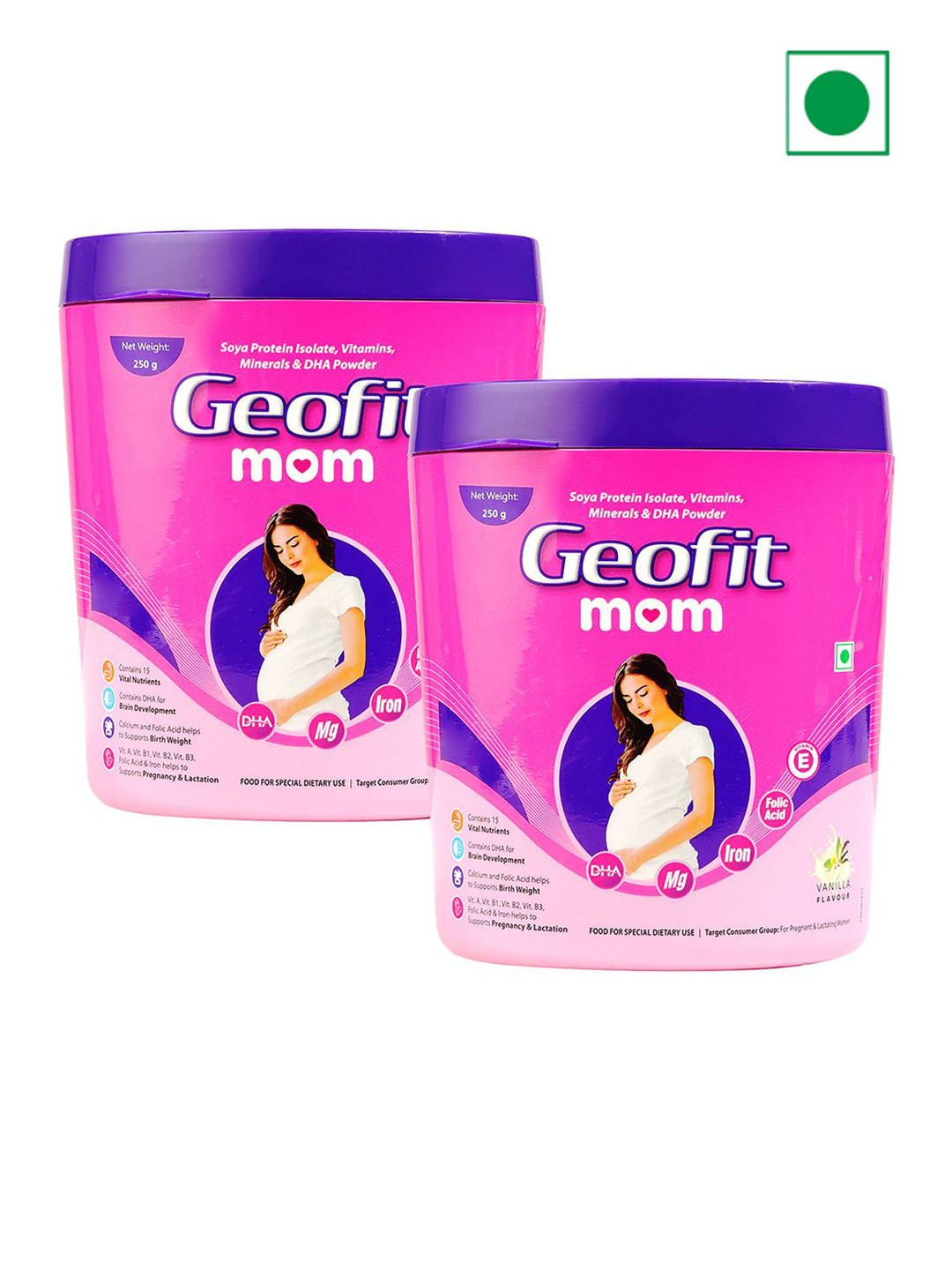 Geofit Set Of 2 Mom Protein Powder- 250 g Each- Vanilla Flavour