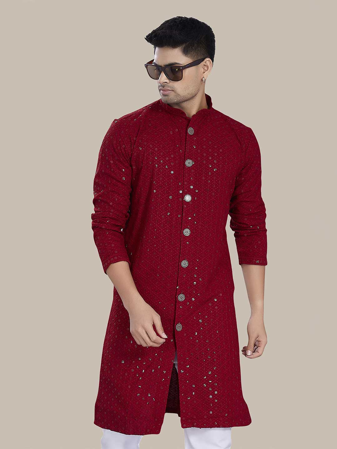 PulseIQ Men Quirky Embroidered Chikankari Front Slit Kurta