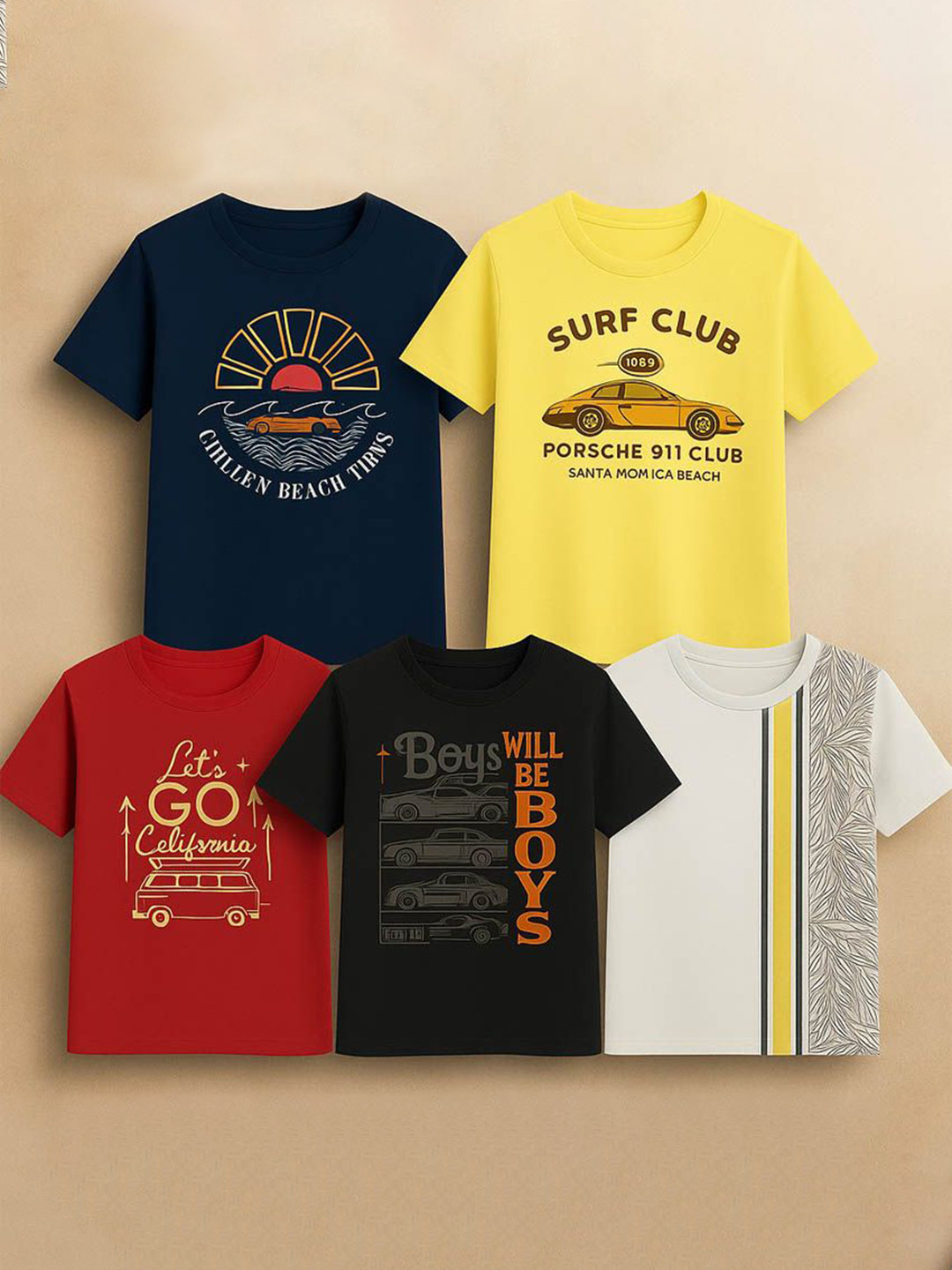 CUTE TREND Set Of 5 Typography Round Neck Regular Fit Short Fit Printed T-shirt