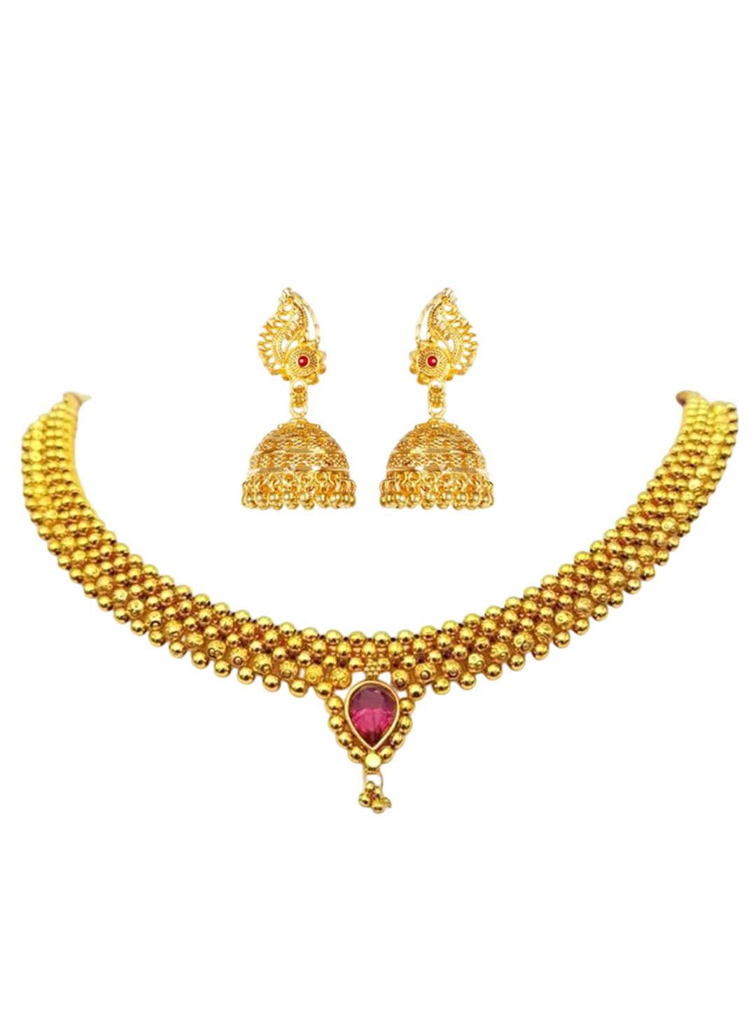 Heer Collection  1gm Gold Micron Plated Cubic Zirconia Studded Jewellery Set