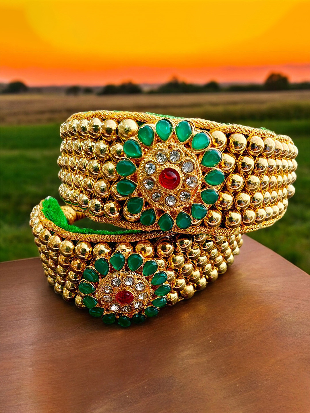 RAJASTHANI GAHANA Set Of 2 Gold-Plated American Diamond Studded Bangle-Style Bracelet