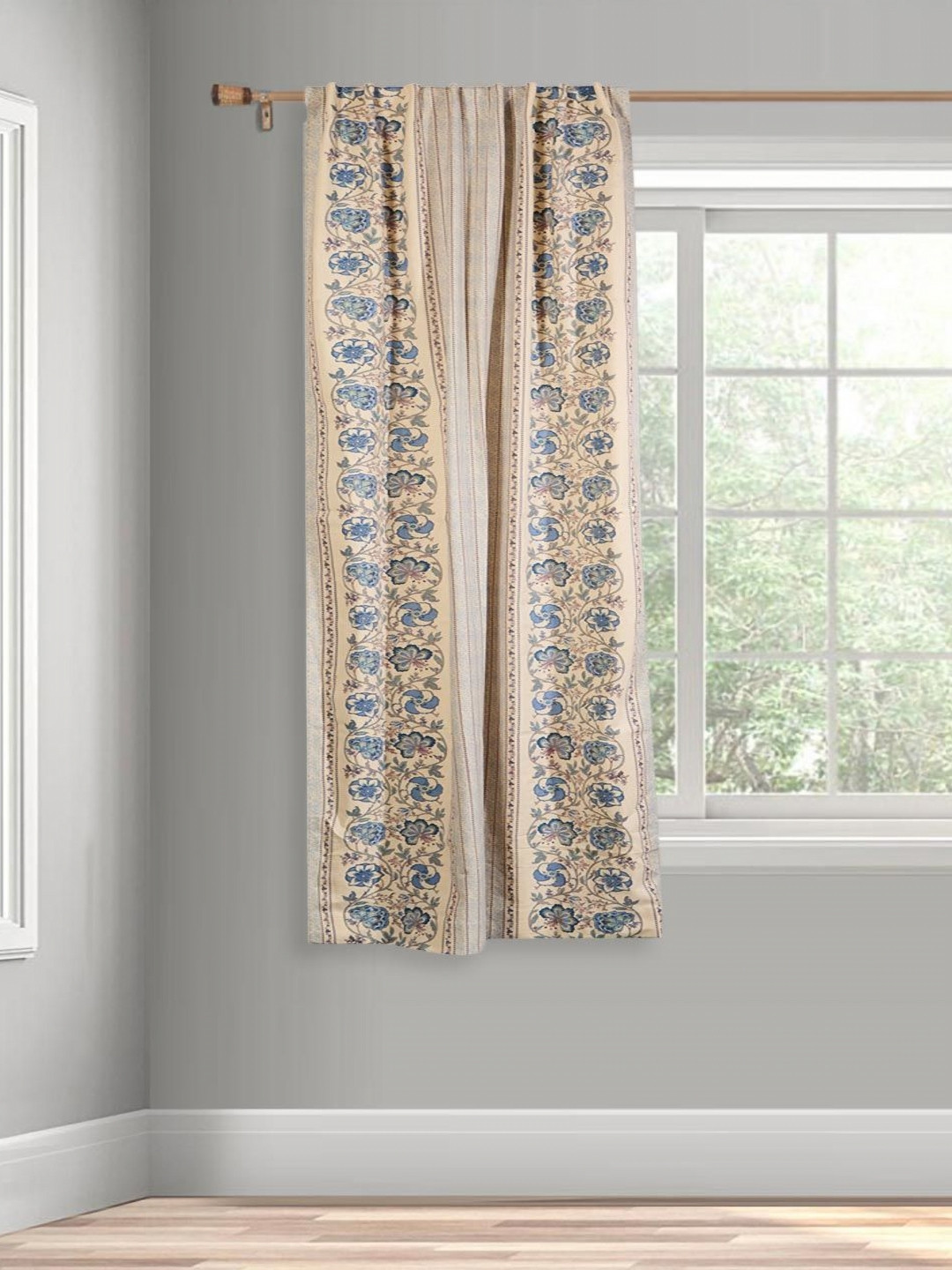 Fabindia Blue & Cream Wabi Sabi Floral Printed Regular Cotton Window Curtain