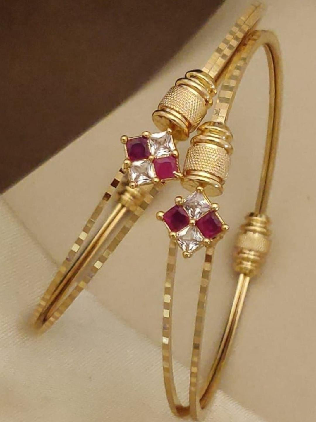 Jitaksh Women Pack of 2 Traditional Stone Studded Micro Gold Plated Bangle