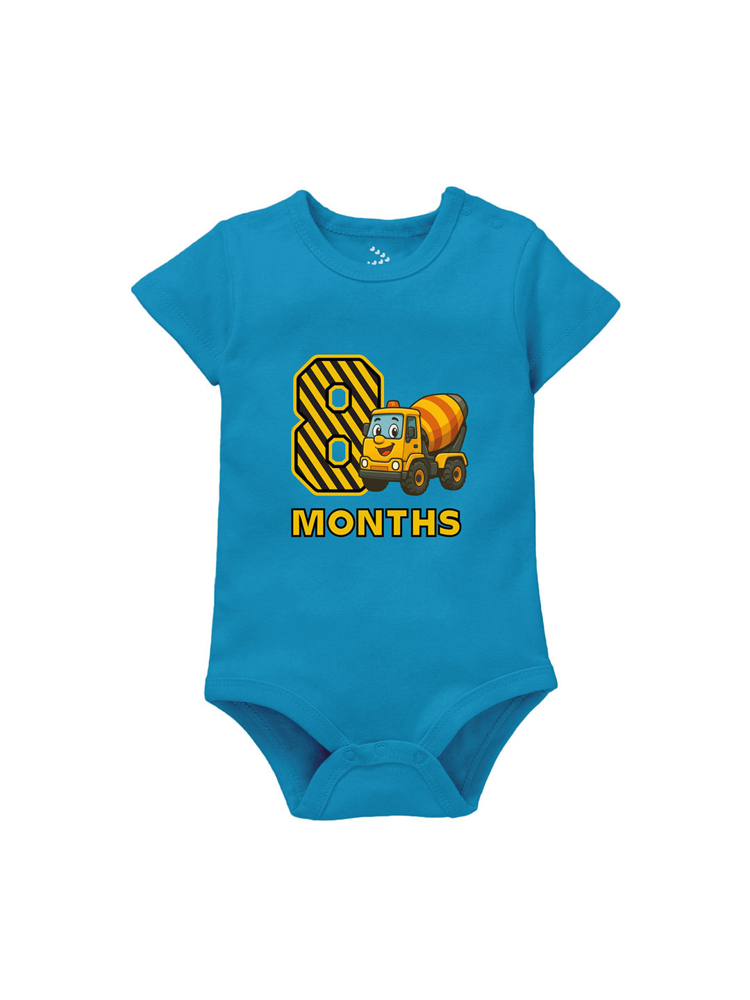 Zeezeezoo Kids 8 Month Birthday Construction Printed Pure Cotton Bodysuit