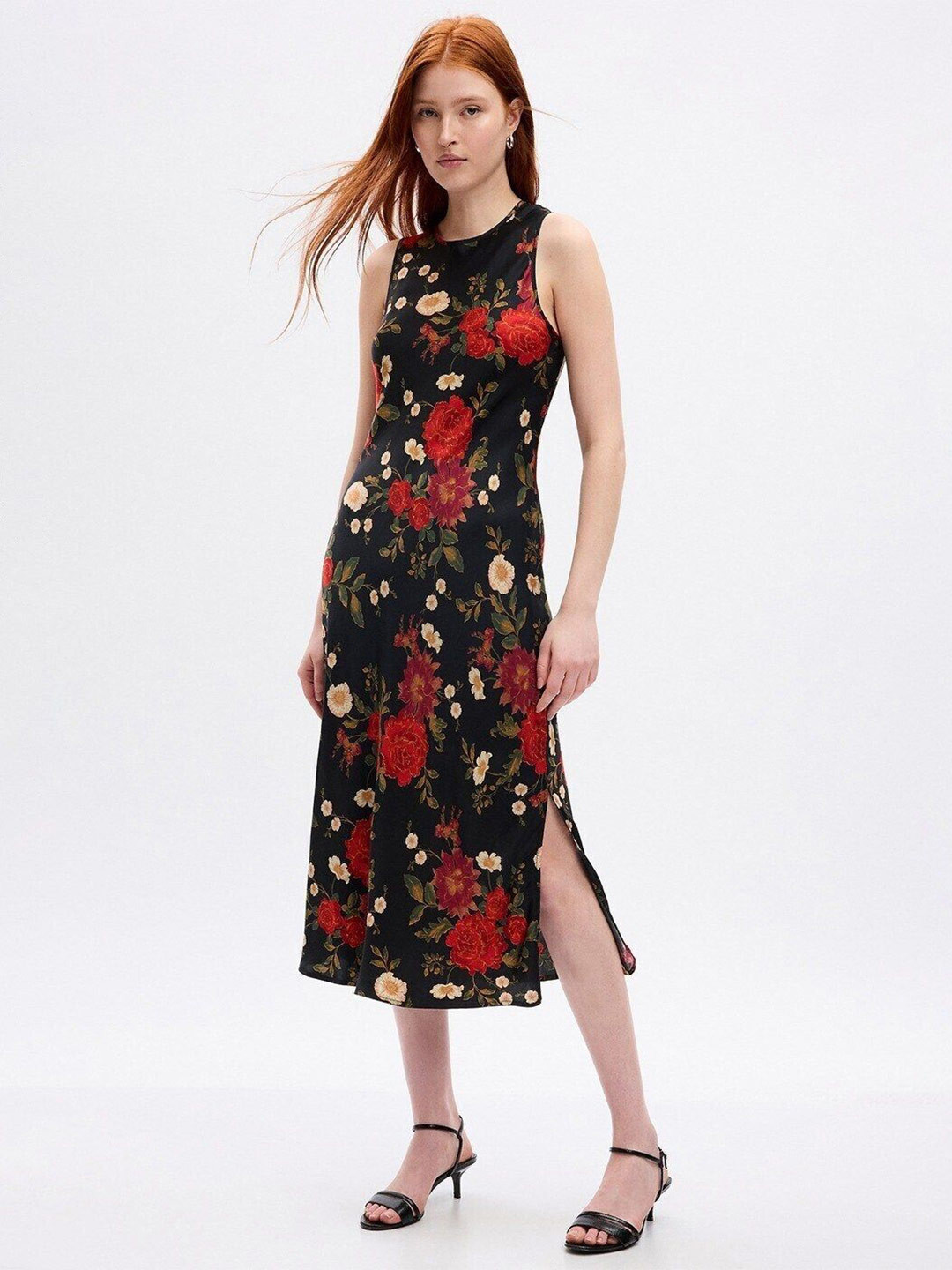 GAP Women Floral Printed Slits Midi Shift Dress