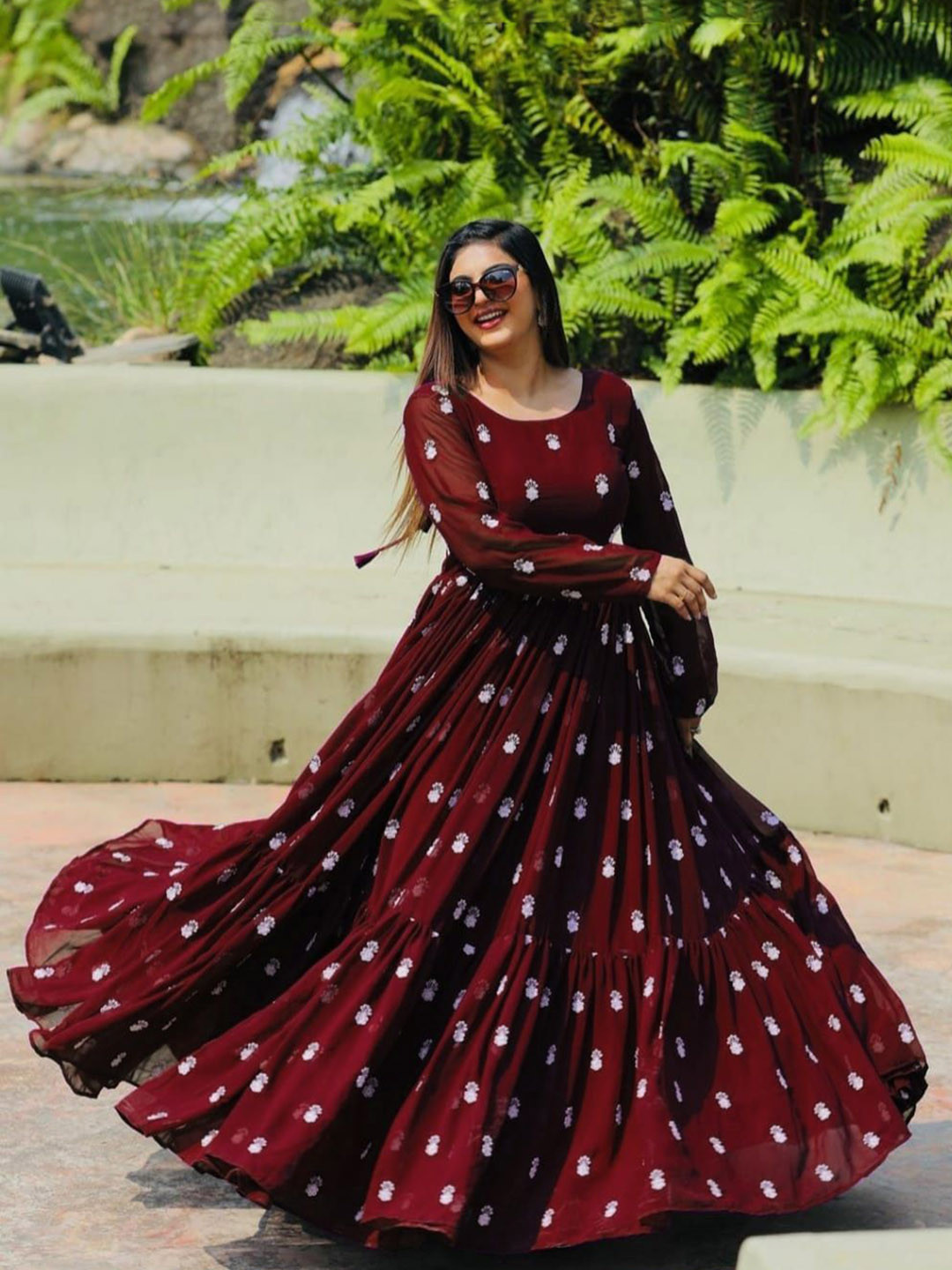 FoxDX Embroidered Flared Maxi Dress