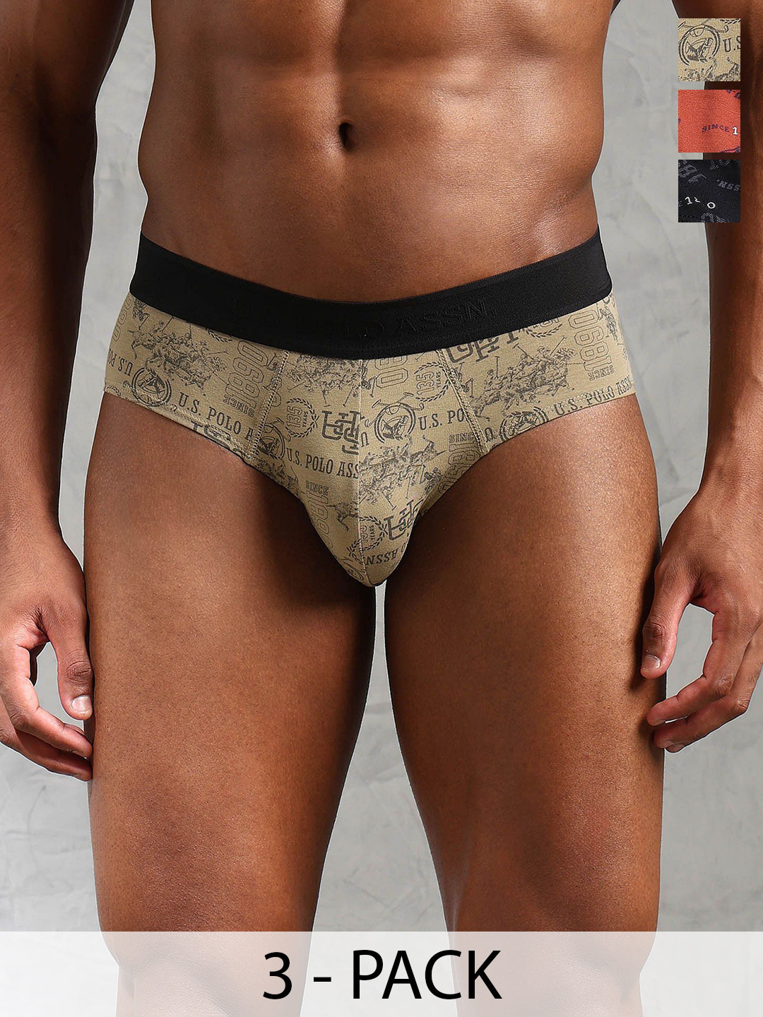 U.S. Polo Assn. Pack Of 3 Typography Printed Low Rise Basic Briefs OEB16-ZGR-P3