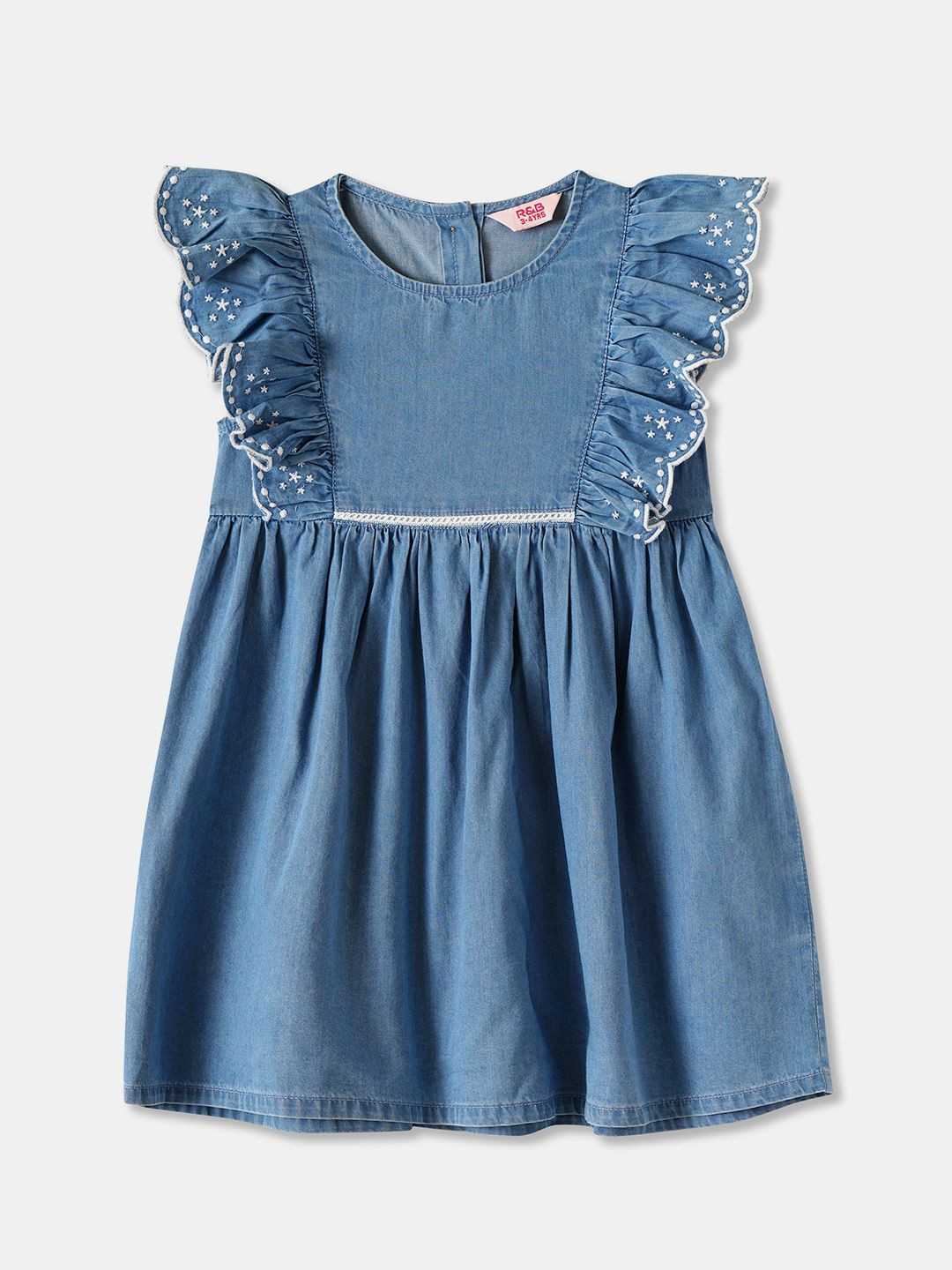R&B Girls Embroidered Gathered or Pleated Denim Fit & Flare Dress