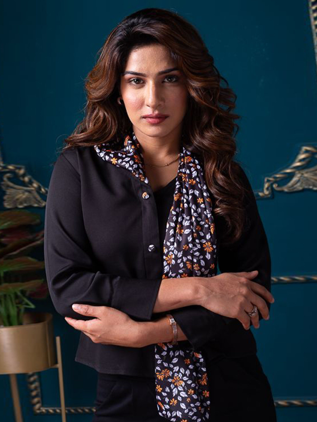 all about you Scarf Neck Cuffed Sleeves Cotton Top