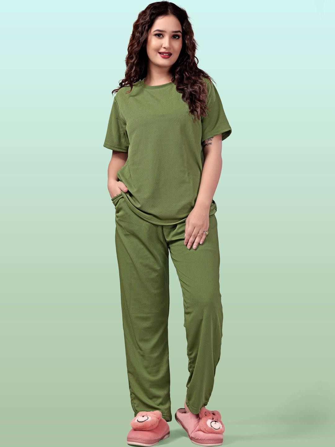 SAKARMAA Women Cotton Green Night suit