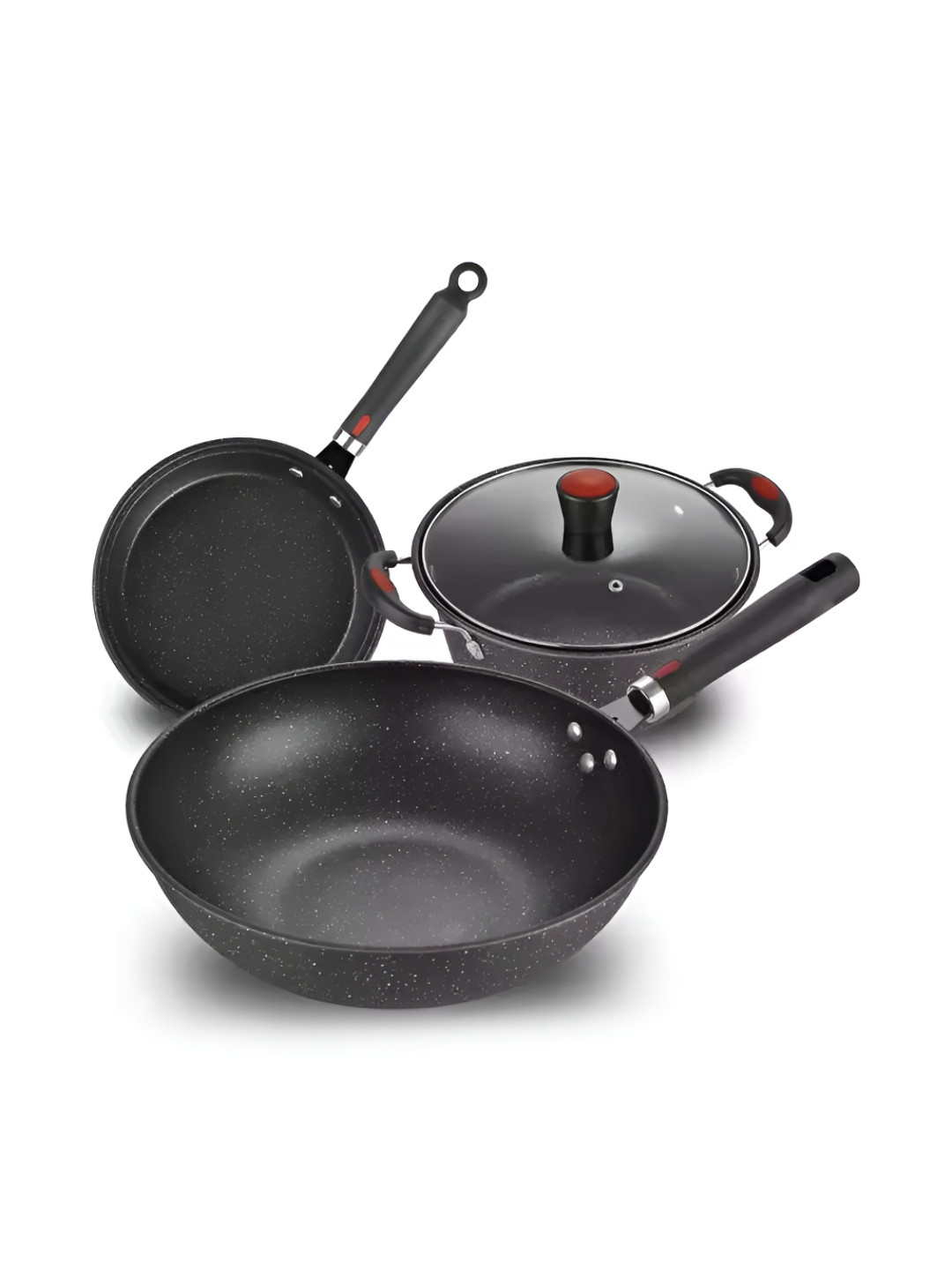 HOMEESSENTIALS Black 3 Pieces Aluminium Induction Base Cookware Set