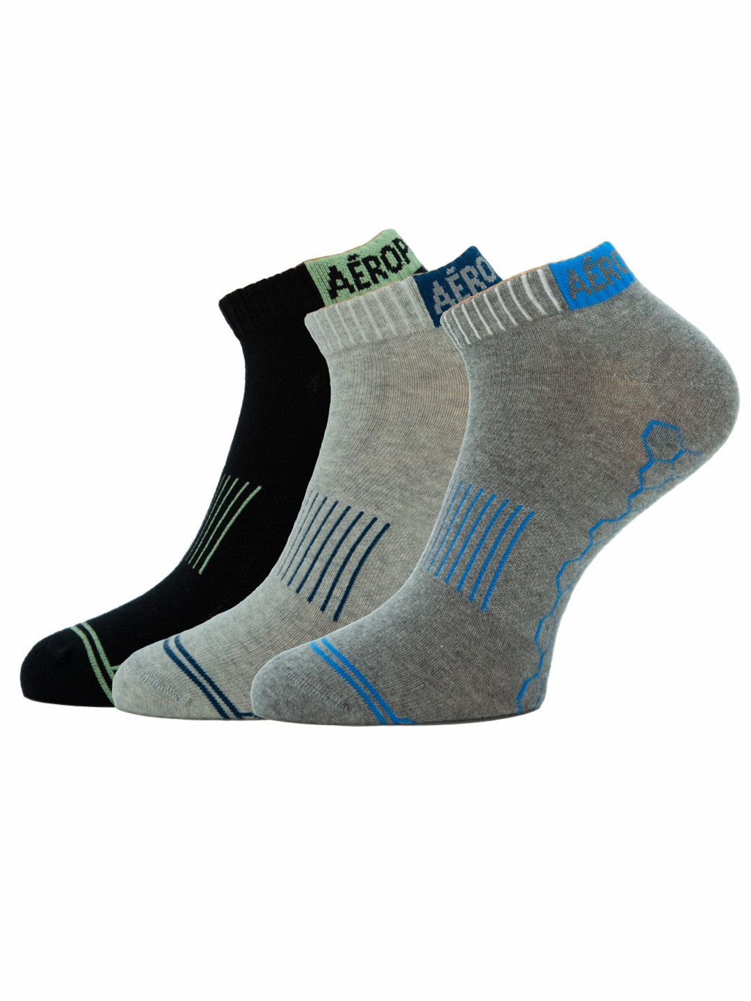 Aeropostale Men Pack Of 3 Striped Flat Knit Ankle-Length Socks