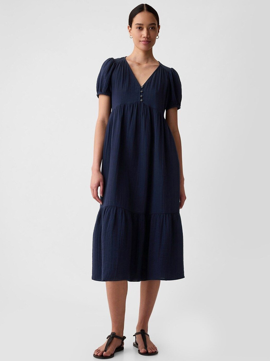 GAP Women Pure Cotton Gauze Short Sleeves Midi Dress