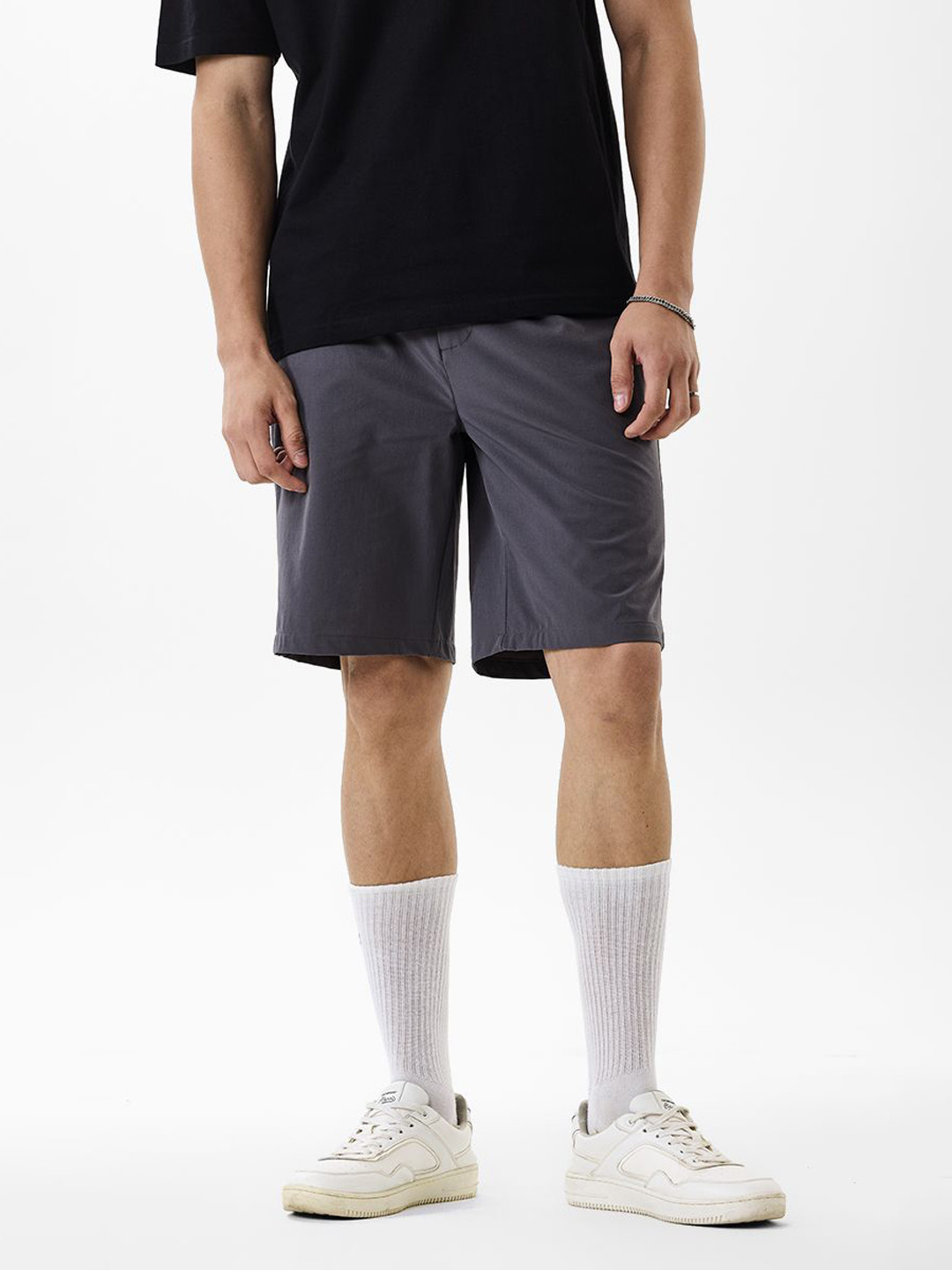 Snitch Men Charcoal Grey Mid-Rise Regular Fit Short