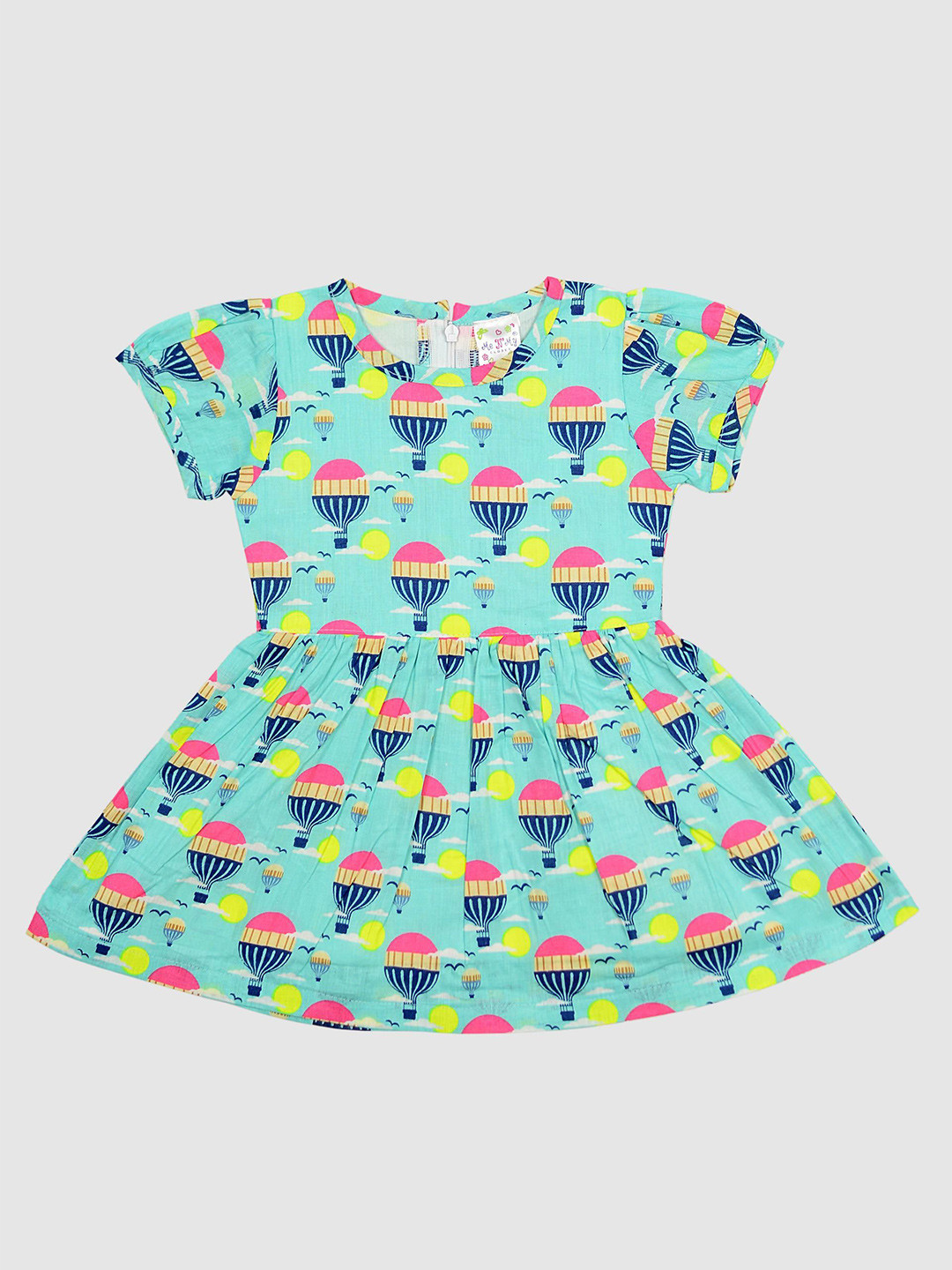 ME N MY Girl's Graphic Printed Puff Sleeves Fit & Flare Above Knee Dress