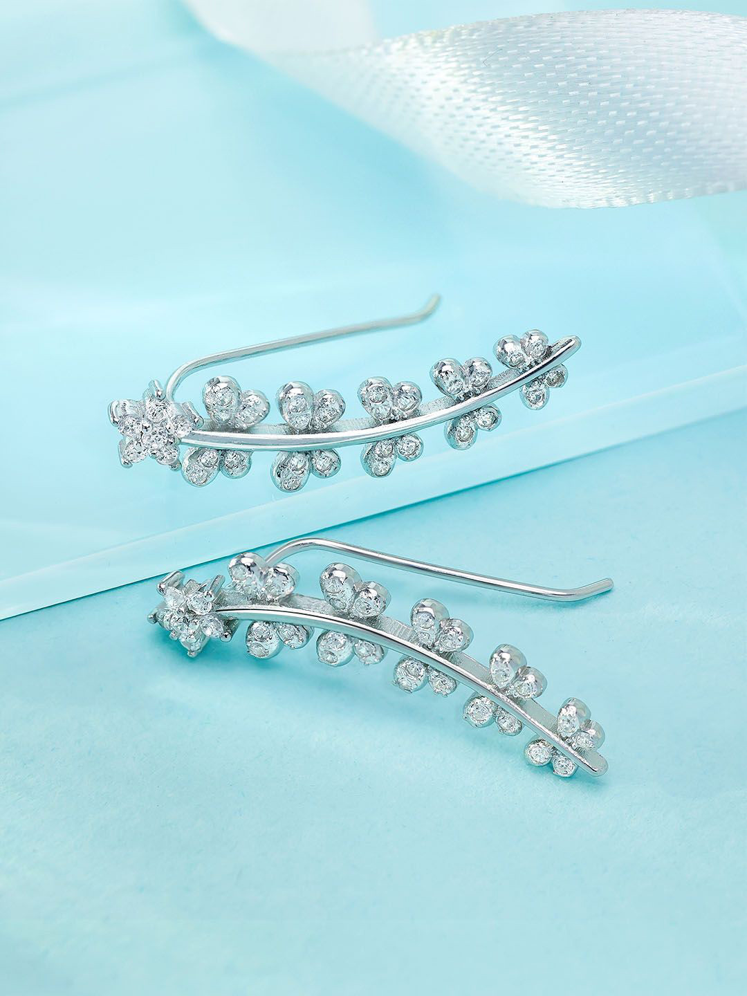 Tweov Jewels Butterfly 925 Sterling Silver Silver-Plated Cubic Zirconia Studded Ear Cuff