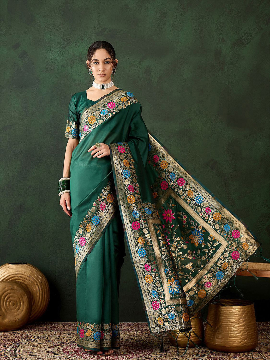 Leeza Store Floral Woven Design Banarasi Saree