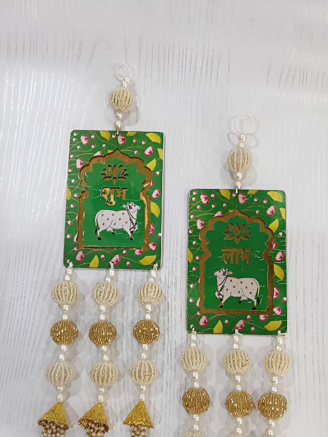 Sellplus Pack Of 2 Pichwai Cow Wooden Festive Hangings