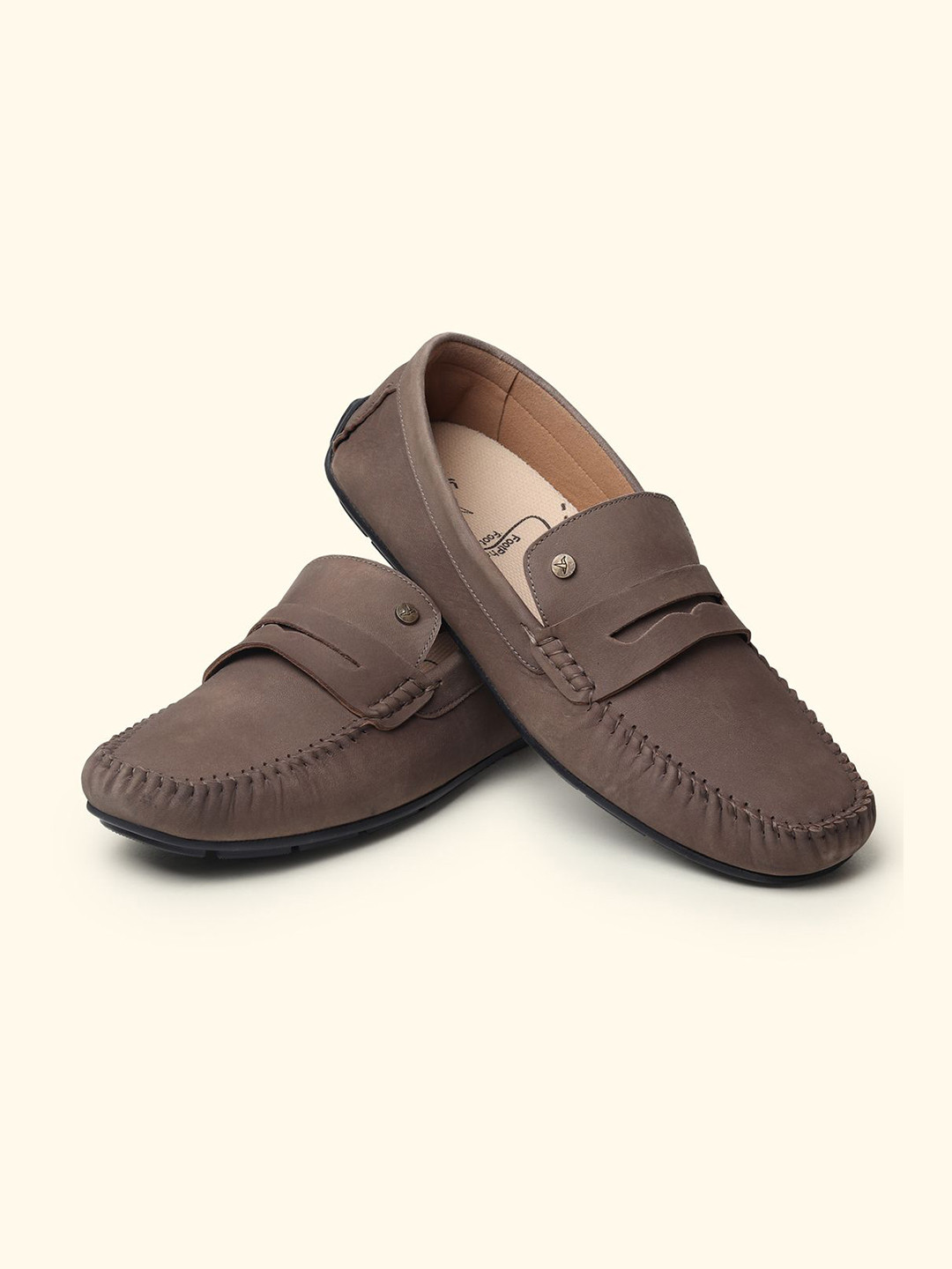 yoho Lofos Men Textured Round Toe Nubuck Penny Loafers