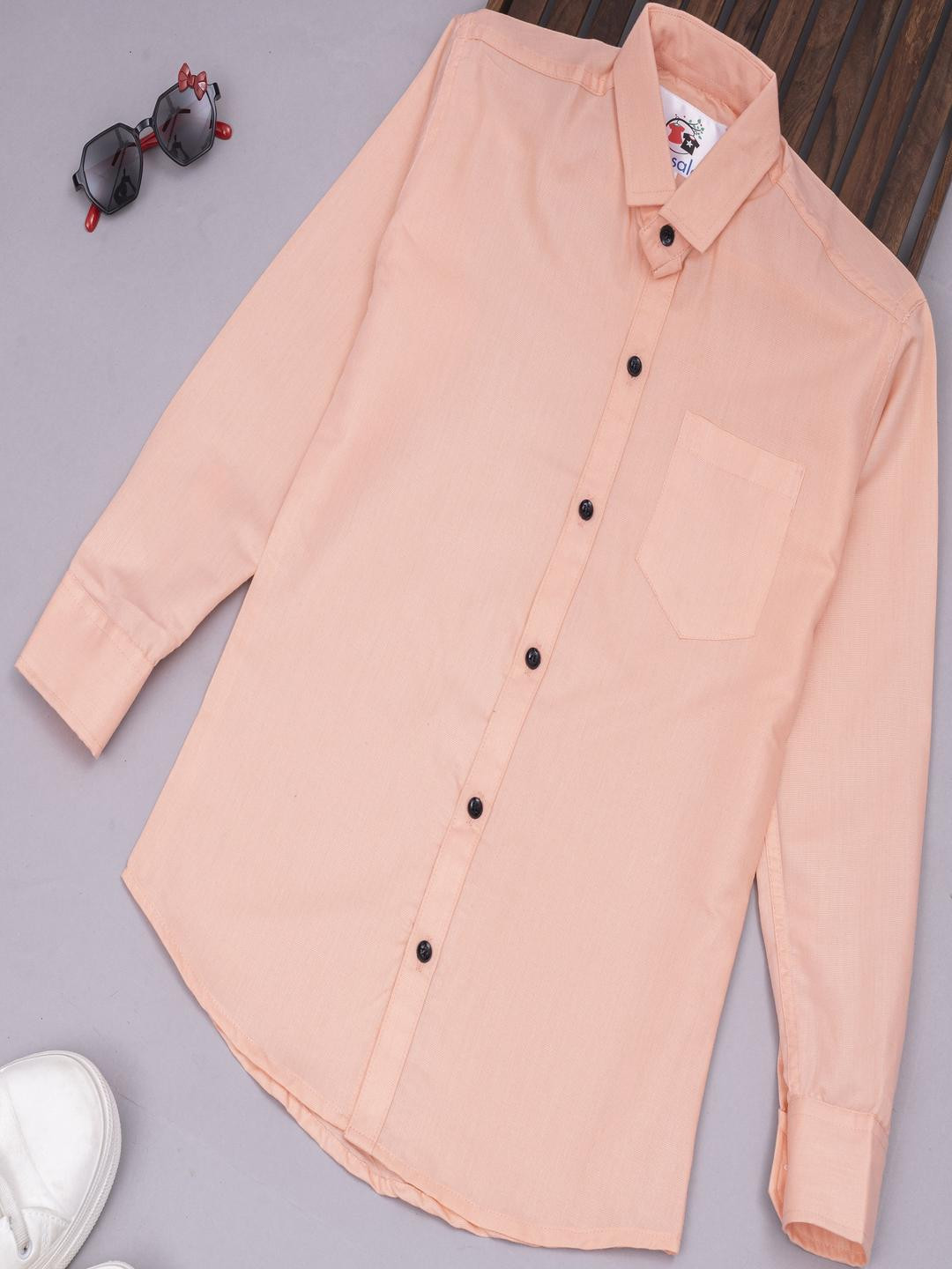 CRESALE Boys Orange Solid Full Sleeve Casual Shirt With Chest Pocket