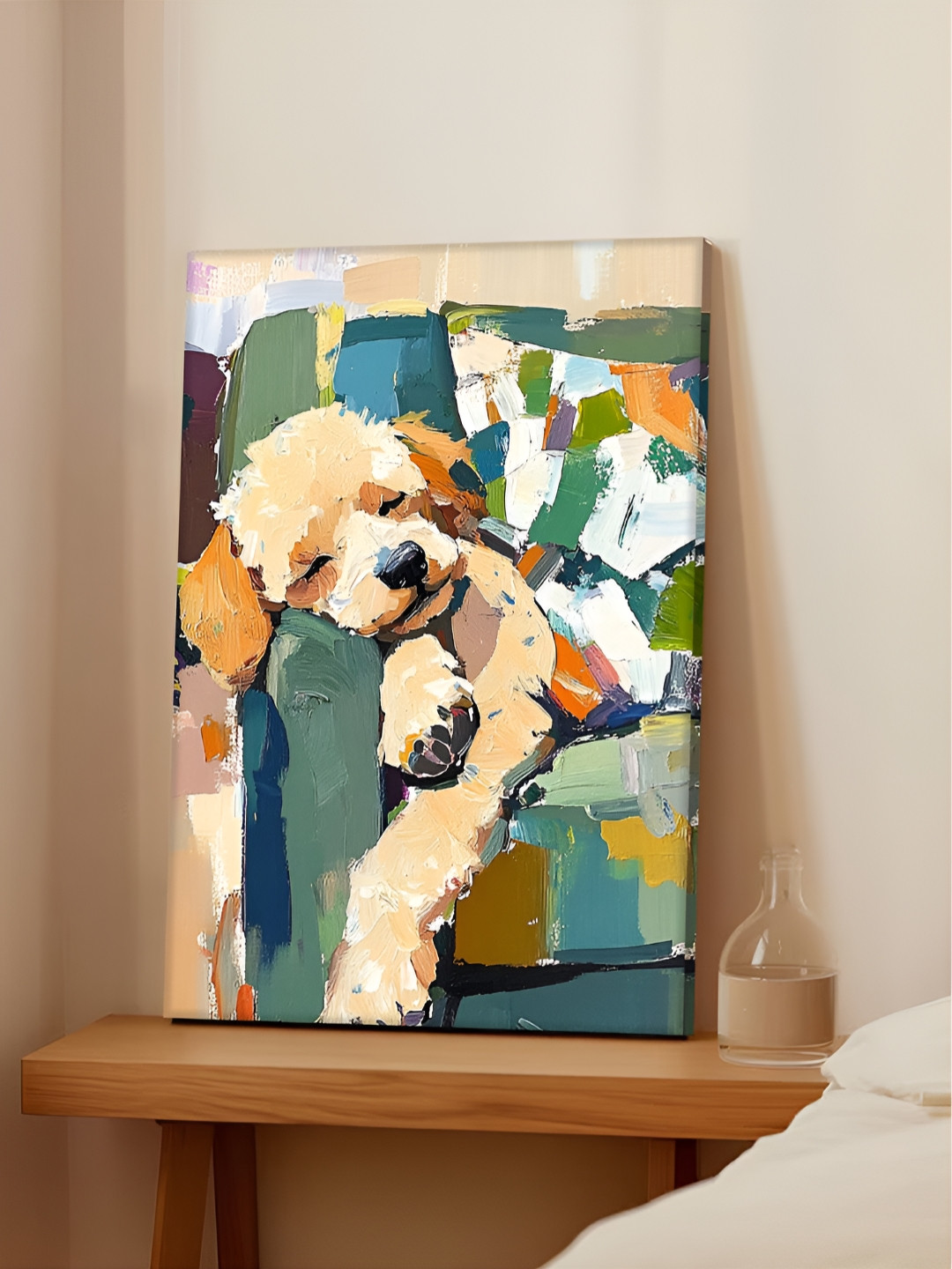 Art Street Green & Beige Sleeping Cute Puppy Canvas Wall Art