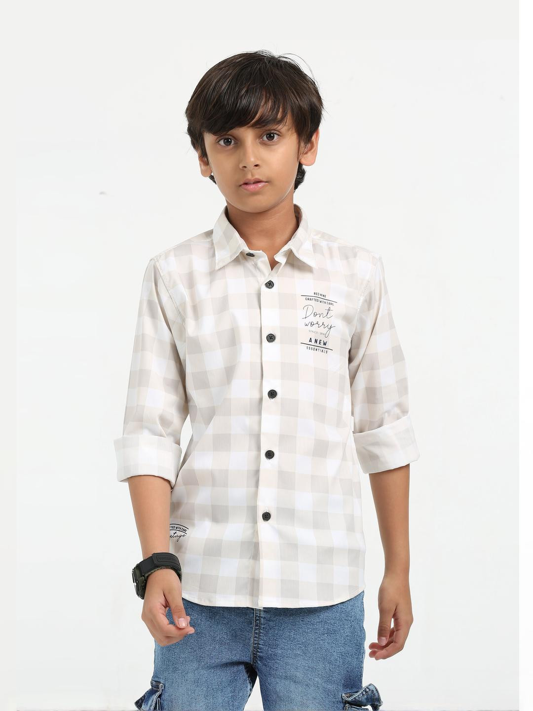 Rocket Science Peach Boys Classic Slim Fit Micro Checks Checked Casual Shirt