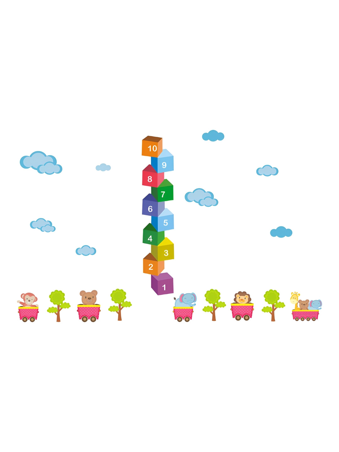 LANSTICK Blue & Green Number With Toys Printed Wall Stcikers