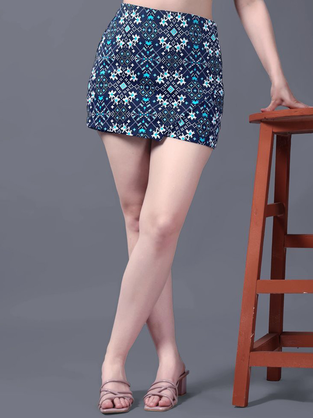 Moda Rapido Floral Printed Linen A-Line Skirt