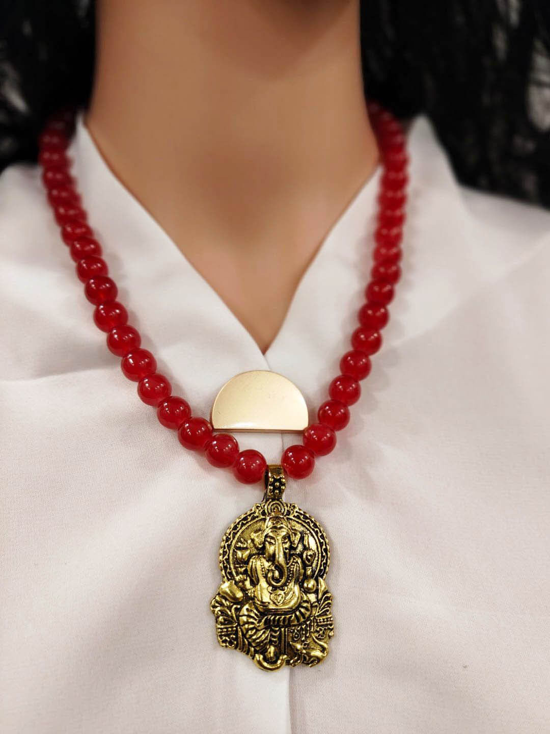 RICH AND FAMOUS Artificial Beaded Ganesh Ji Pendant Statement Necklace