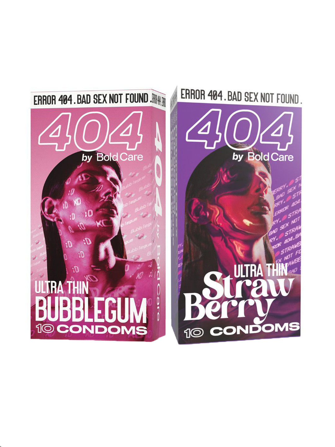 Bold Care Set Of 2 Ultra Thin Bubblegum & Strawberry Flavored Condoms - 10 Pcs Each