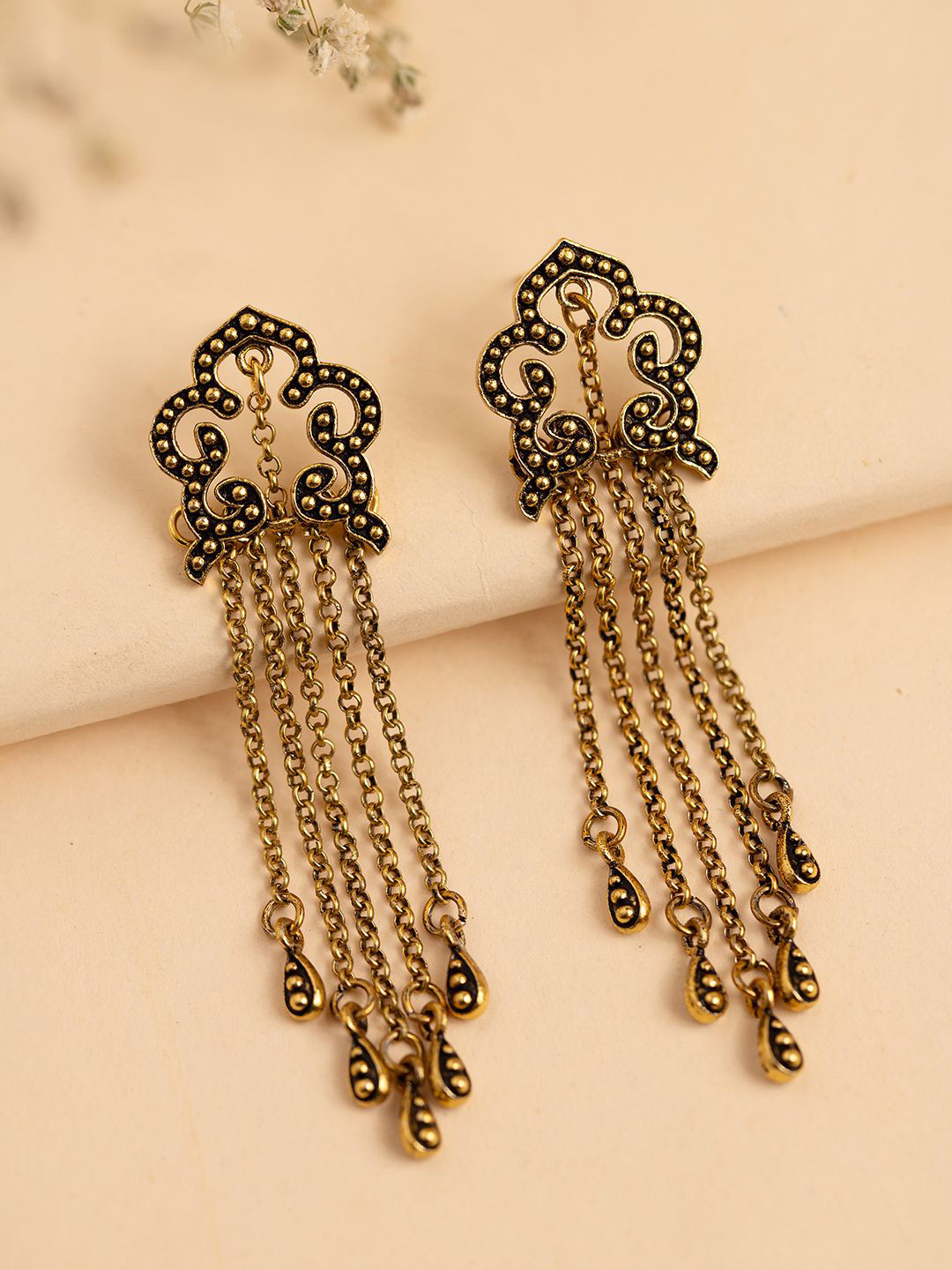 Voylla Fringes Sway In Fringe Gold Plated Quirky Tasselled Drop Earrings